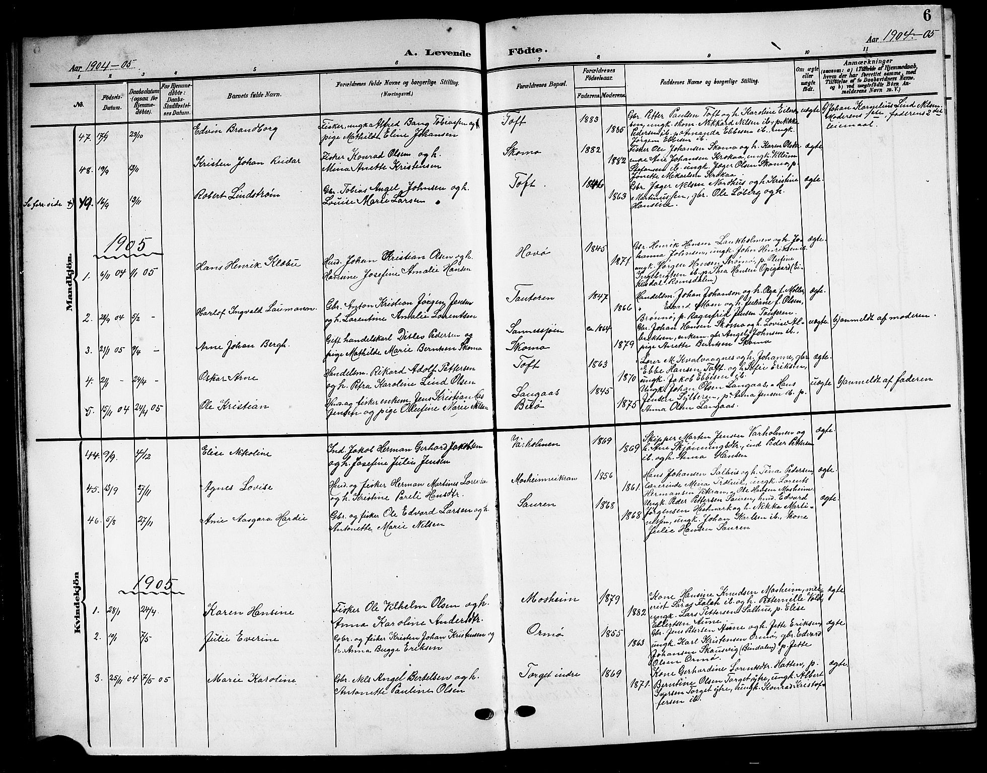 Ministerialprotokoller, klokkerbøker og fødselsregistre - Nordland, AV/SAT-A-1459/813/L0214: Klokkerbok nr. 813C06, 1904-1917, s. 6