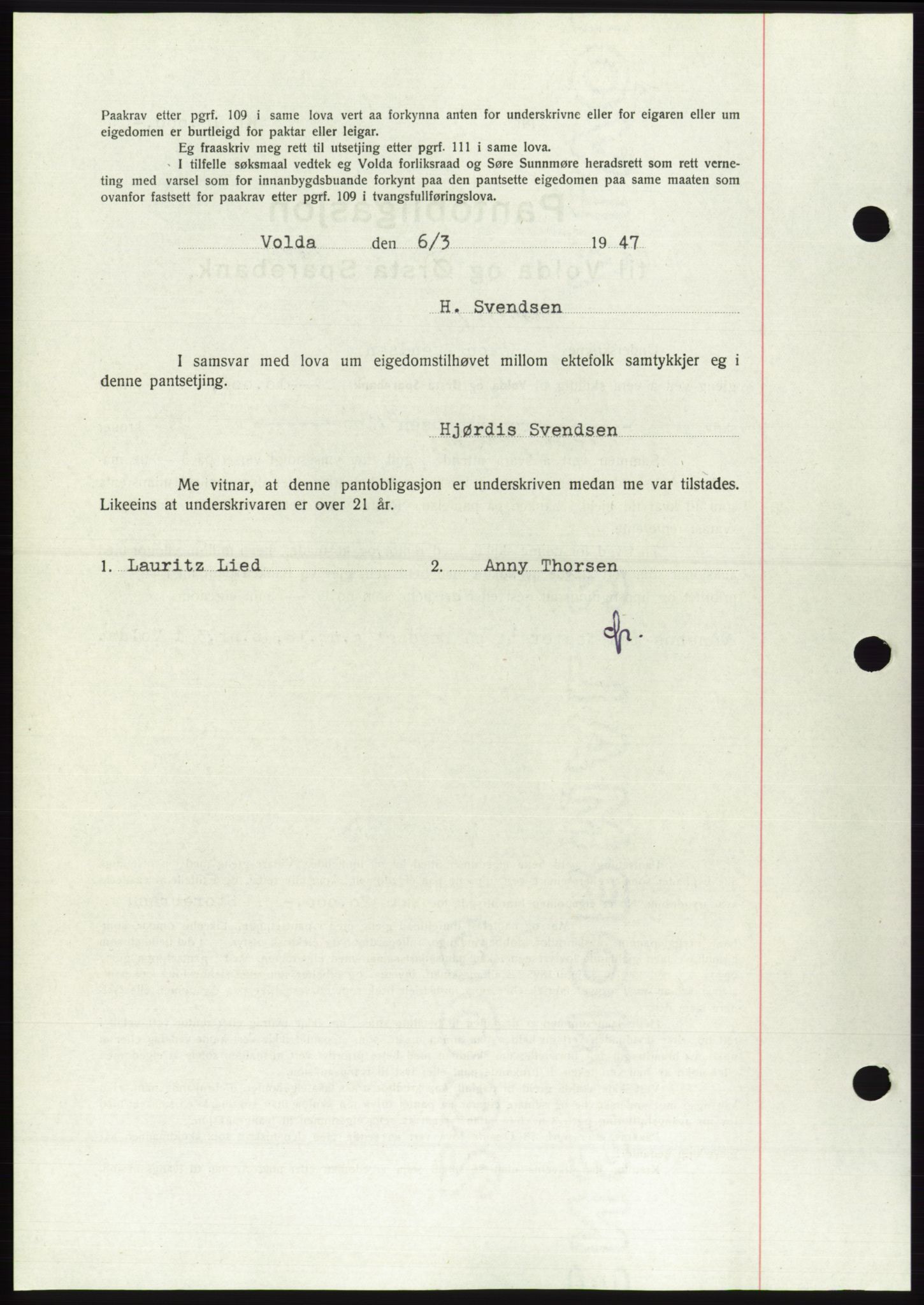 Søre Sunnmøre sorenskriveri, AV/SAT-A-4122/1/2/2C/L0114: Pantebok nr. 1-2B, 1943-1947, Dagboknr: 340/1947