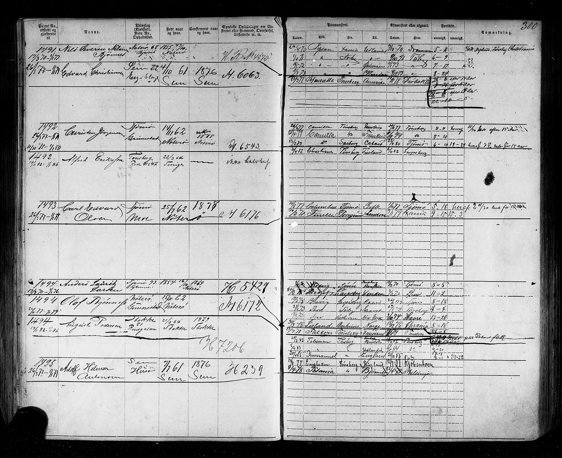 Tønsberg innrulleringskontor, AV/SAKO-A-786/F/Fb/L0002: Annotasjonsrulle Patent nr. 1-2635, 1869-1877, s. 336