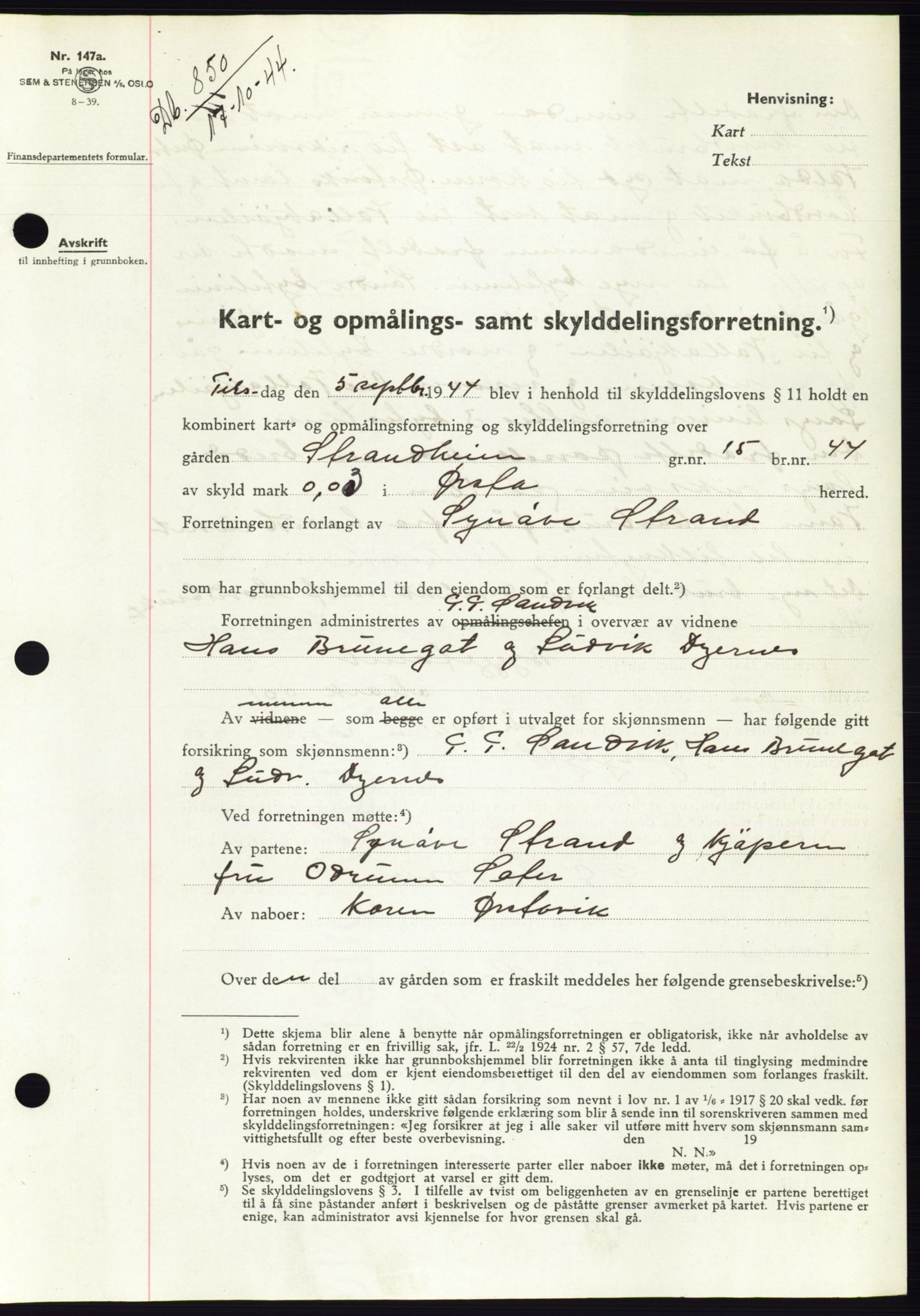Søre Sunnmøre sorenskriveri, SAT/A-4122/1/2/2C/L0076: Pantebok nr. 2A, 1943-1944, Dagboknr: 850/1944