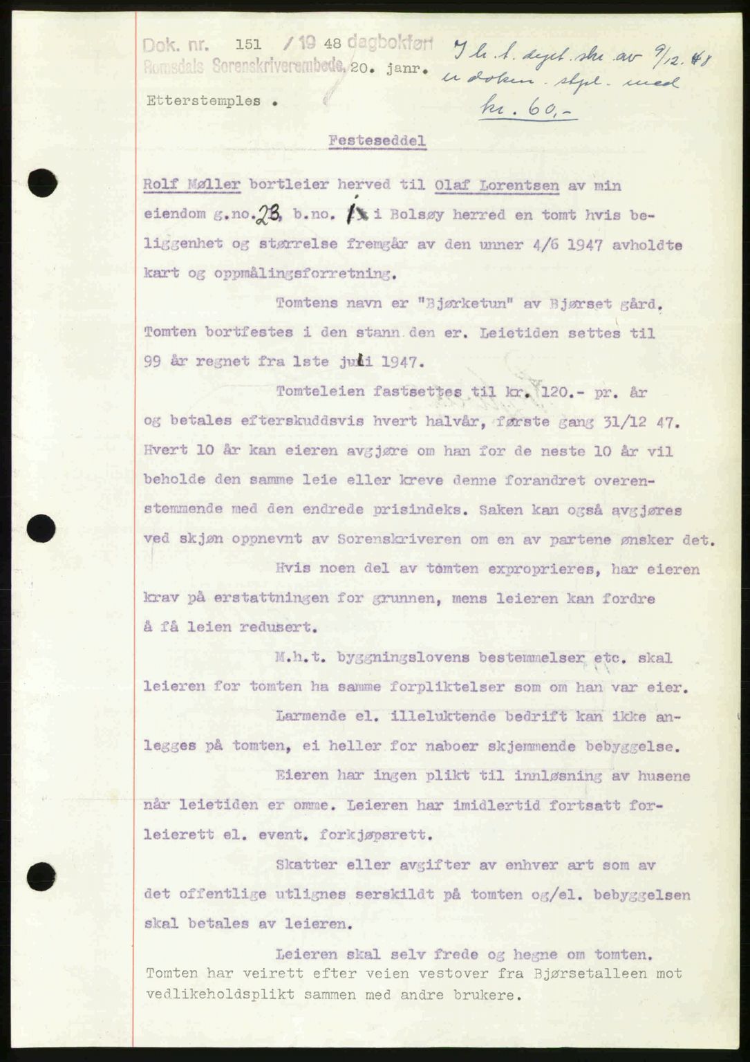 Romsdal sorenskriveri, SAT/A-4149/1/2/2C: Pantebok nr. A25, 1948-1948, Dagboknr: 151/1948