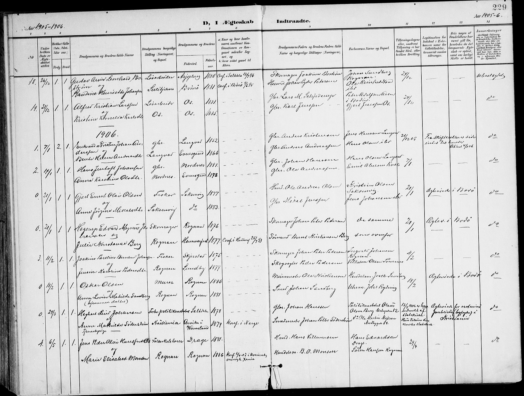 Ministerialprotokoller, klokkerbøker og fødselsregistre - Nordland, SAT/A-1459/847/L0672: Ministerialbok nr. 847A12, 1902-1919, s. 229