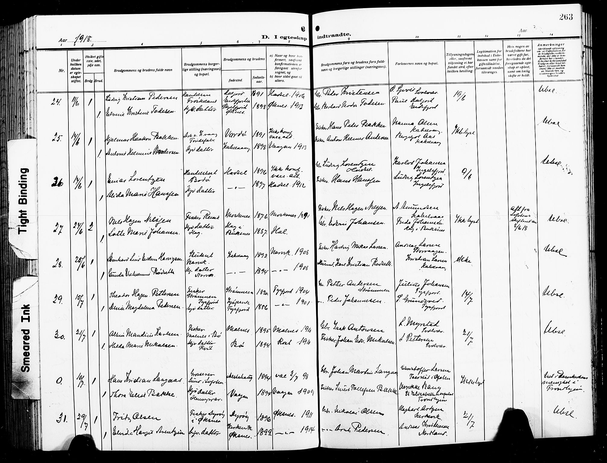 Ministerialprotokoller, klokkerbøker og fødselsregistre - Nordland, AV/SAT-A-1459/874/L1080: Klokkerbok nr. 874C09, 1915-1925, s. 263