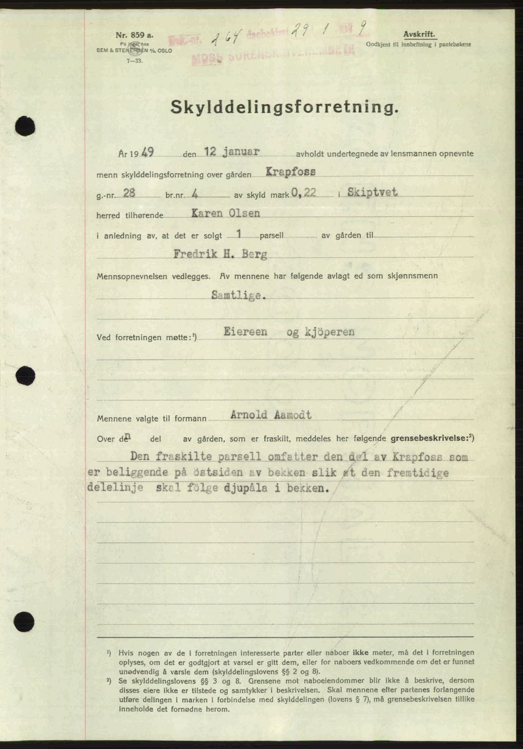 Moss sorenskriveri, SAO/A-10168: Pantebok nr. A2, 1947-1950, Dagboknr: 264/1949