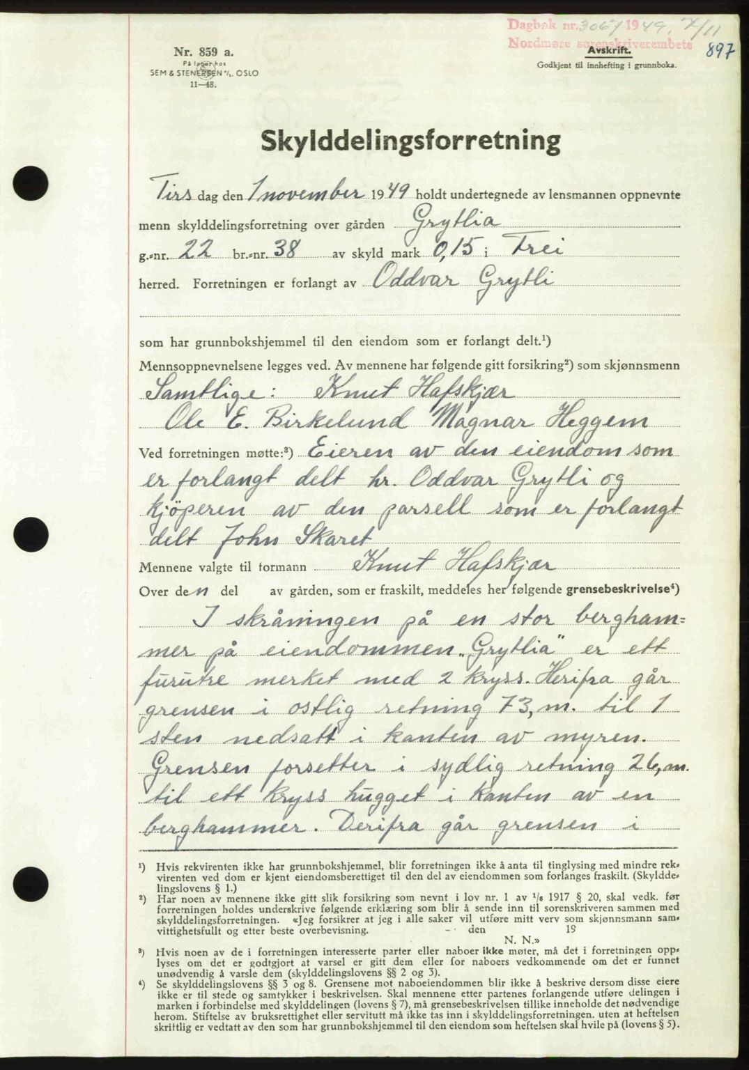 Nordmøre sorenskriveri, SAT/A-4132/1/2/2Ca: Pantebok nr. A112, 1949-1949, Dagboknr: 3067/1949