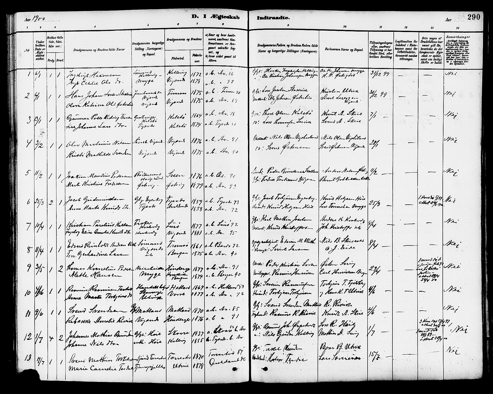 Avaldsnes sokneprestkontor, SAST/A -101851/H/Ha/Hab/L0007: Klokkerbok nr. B 7, 1885-1909, s. 290