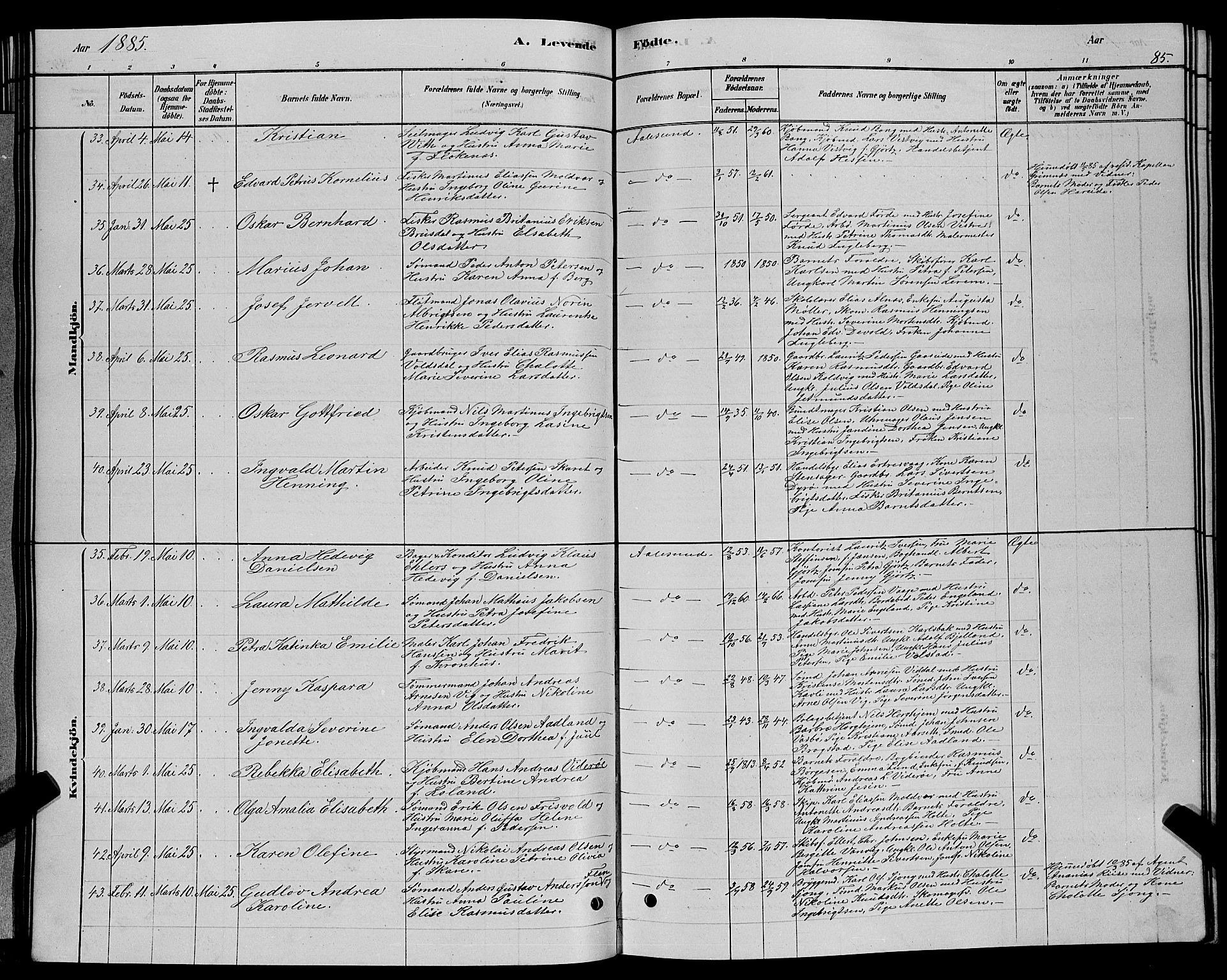 Ministerialprotokoller, klokkerbøker og fødselsregistre - Møre og Romsdal, SAT/A-1454/529/L0466: Klokkerbok nr. 529C03, 1878-1888, s. 85