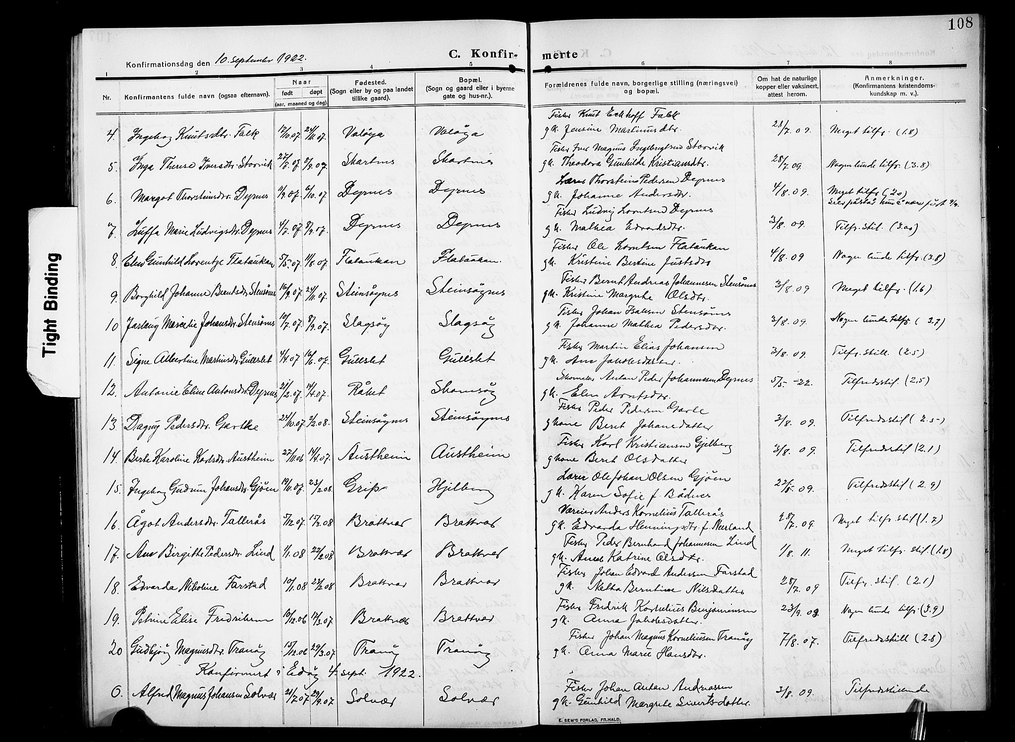 Ministerialprotokoller, klokkerbøker og fødselsregistre - Møre og Romsdal, AV/SAT-A-1454/582/L0949: Klokkerbok nr. 582C01, 1909-1925, s. 108