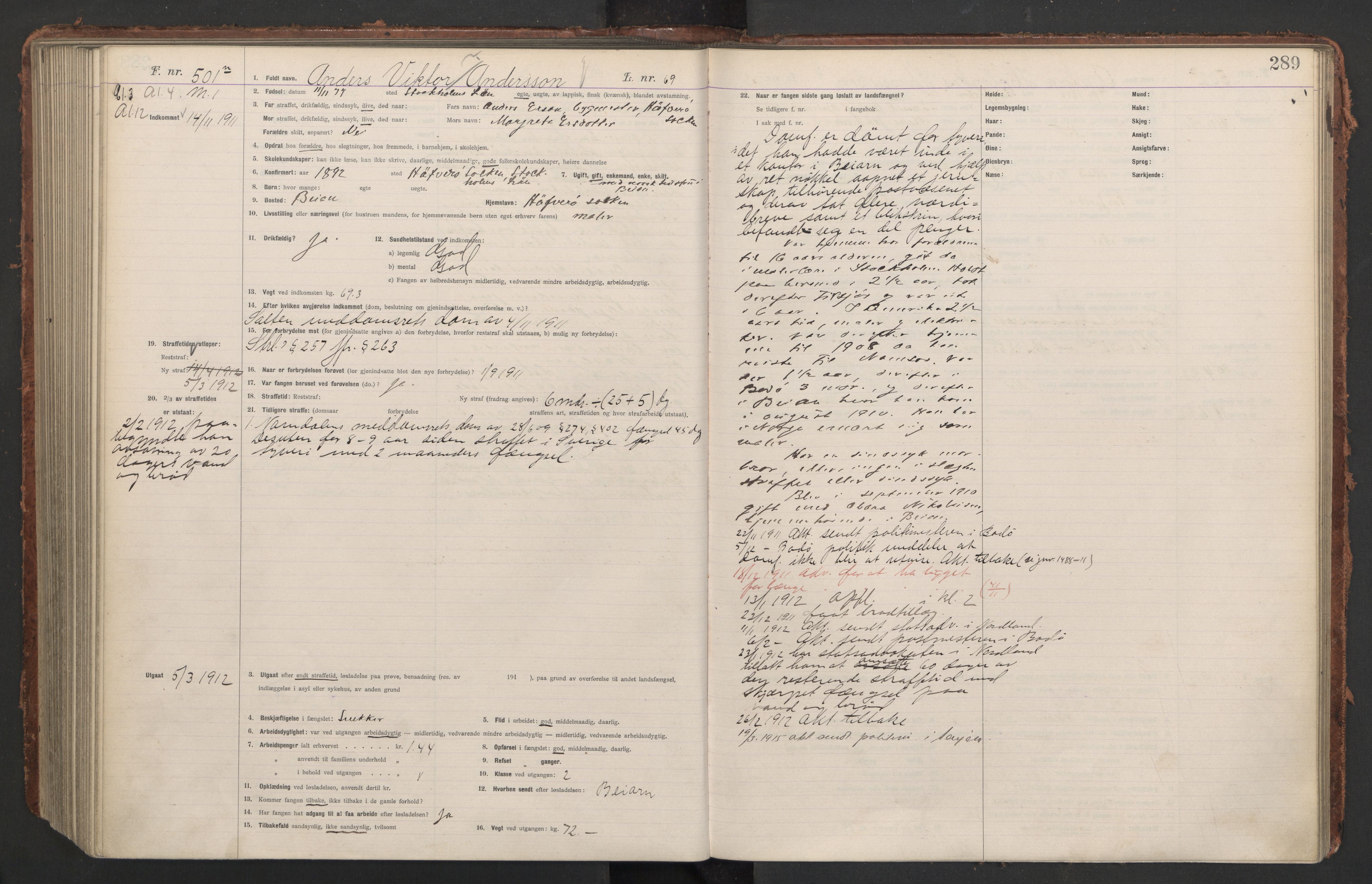 Botsfengslet, AV/RA-S-1539/D/Db/Dbb/L0044: 213n - 553n, 1910-1912, s. 289