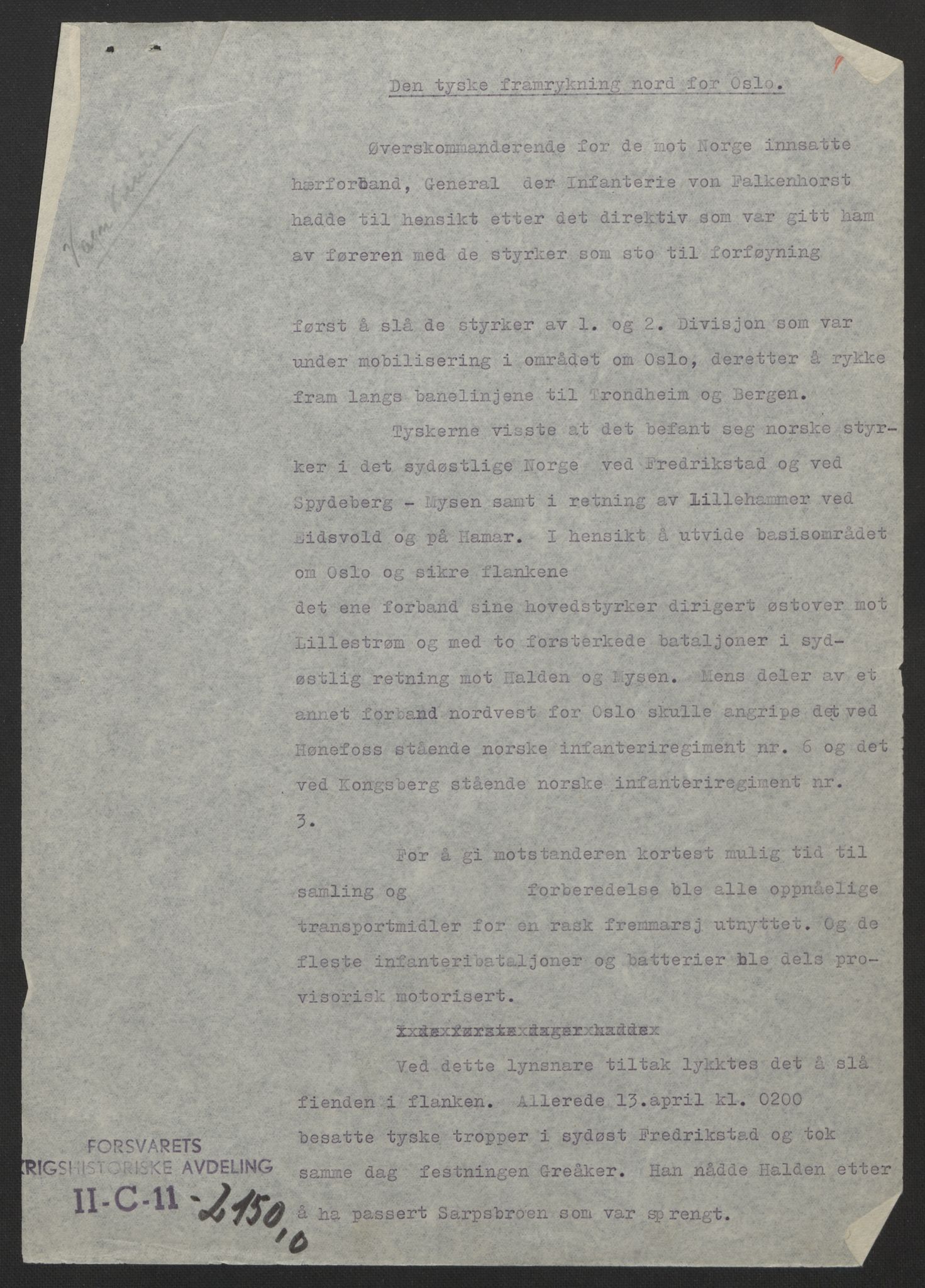 Forsvaret, Forsvarets krigshistoriske avdeling, RA/RAFA-2017/Y/Yg/L0215: II-C-11-2150-2152  -  Weserübung.  Angrepet på Norge., 1940-1945, s. 124