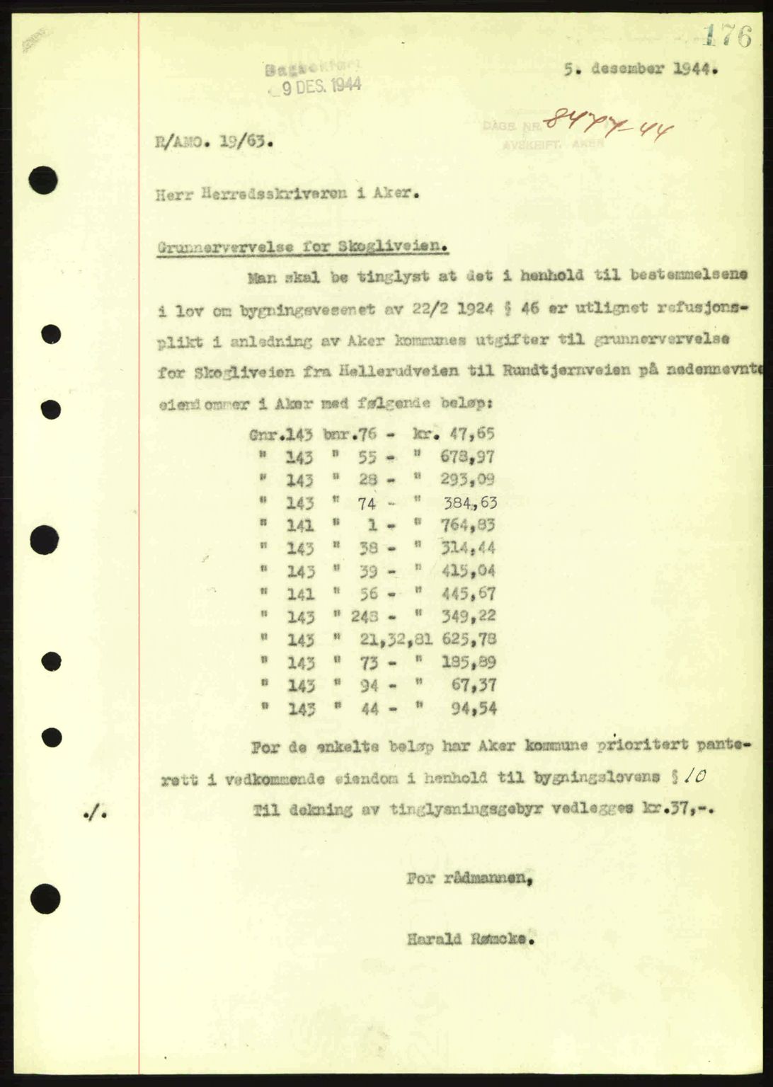 Aker herredsskriveri, SAO/A-10896/G/Gb/Gba/Gbac/L0035: Pantebok nr. B200-201, 1944-1944, Dagboknr: 8477/1944