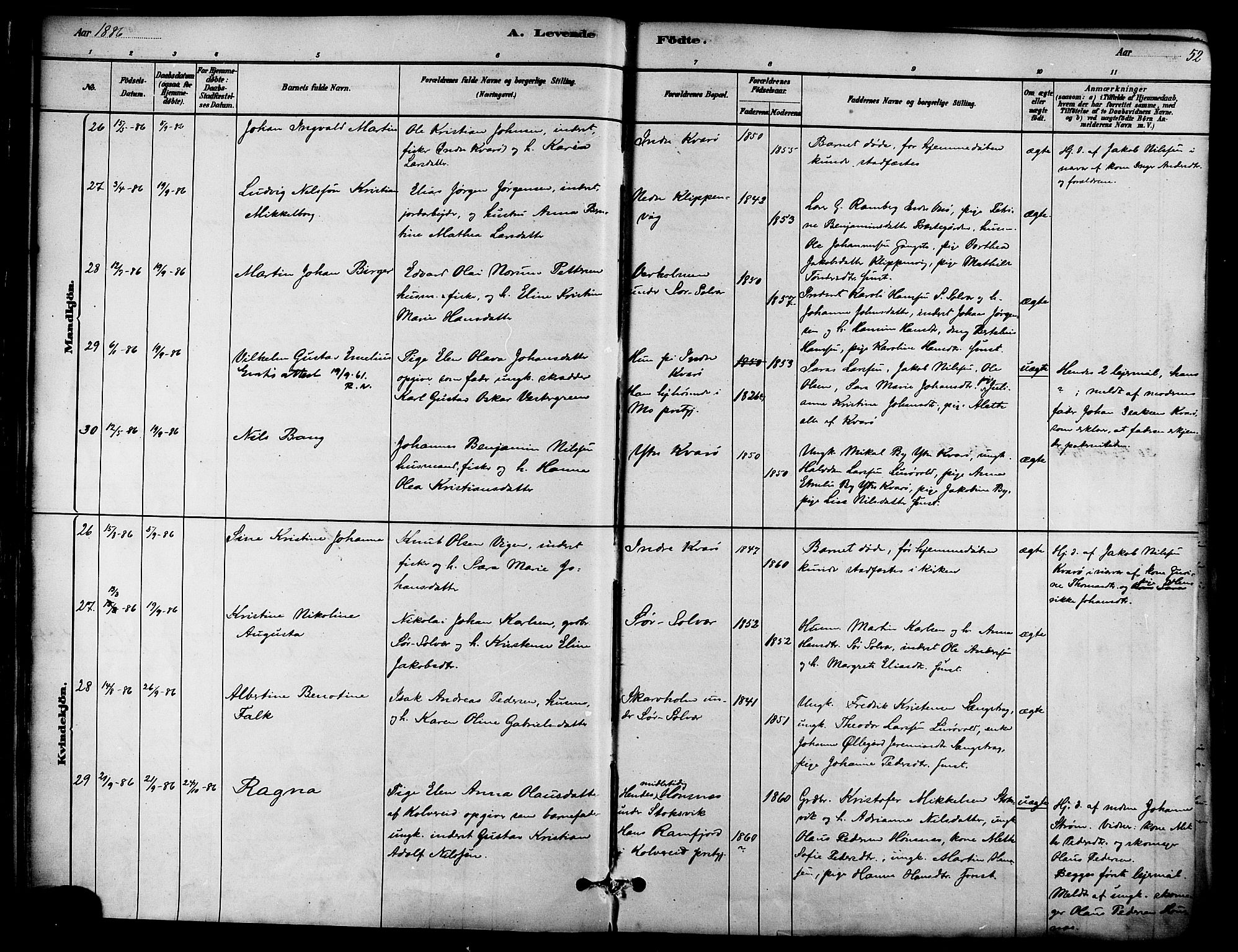 Ministerialprotokoller, klokkerbøker og fødselsregistre - Nordland, SAT/A-1459/839/L0568: Ministerialbok nr. 839A05, 1880-1902, s. 52