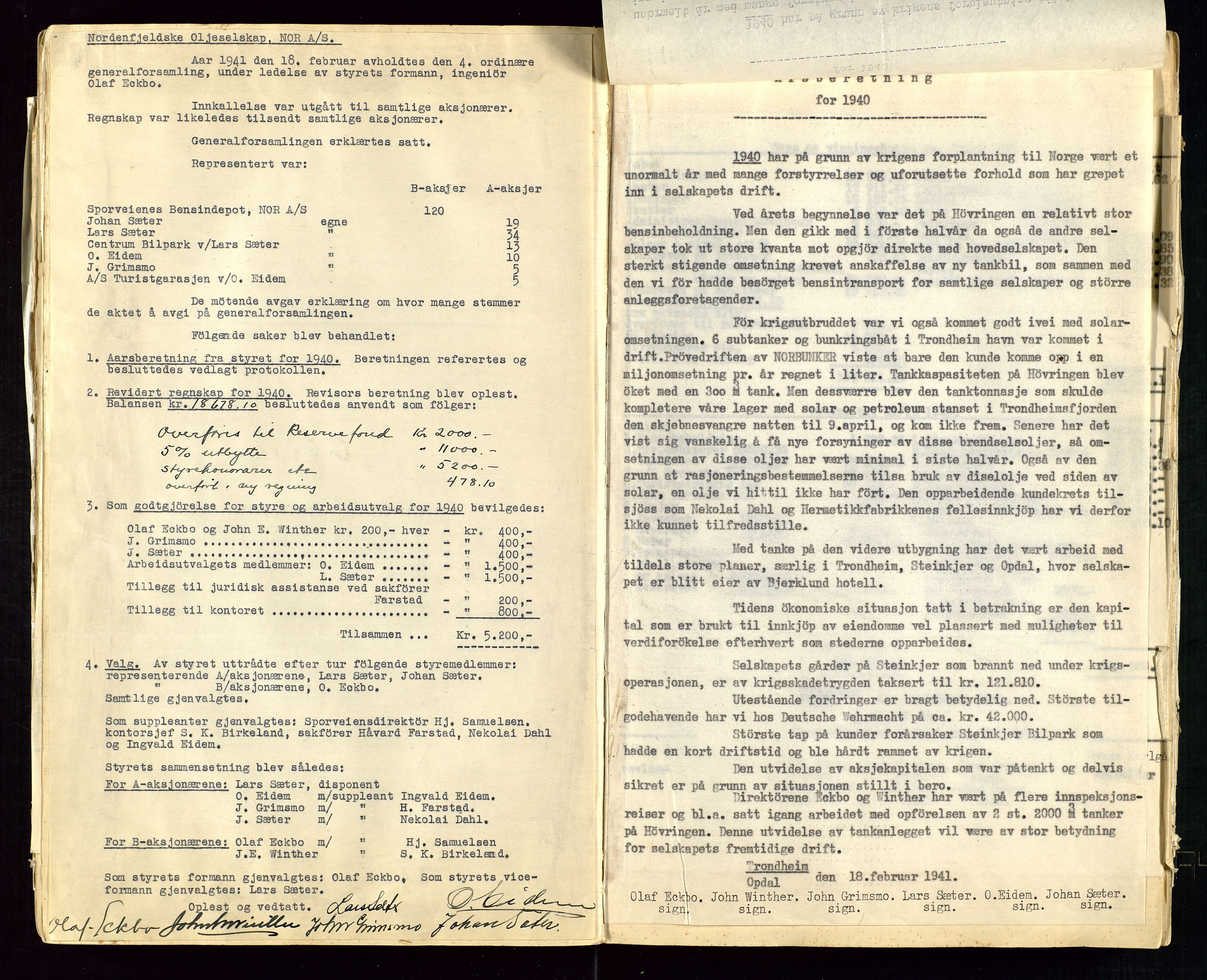 PA 1519 - Nordenfjeldske Oljeselskap, NOR A/S, AV/SAST-A-101924/A/L0001: Styreprotokoll, 1937-1962, s. 34