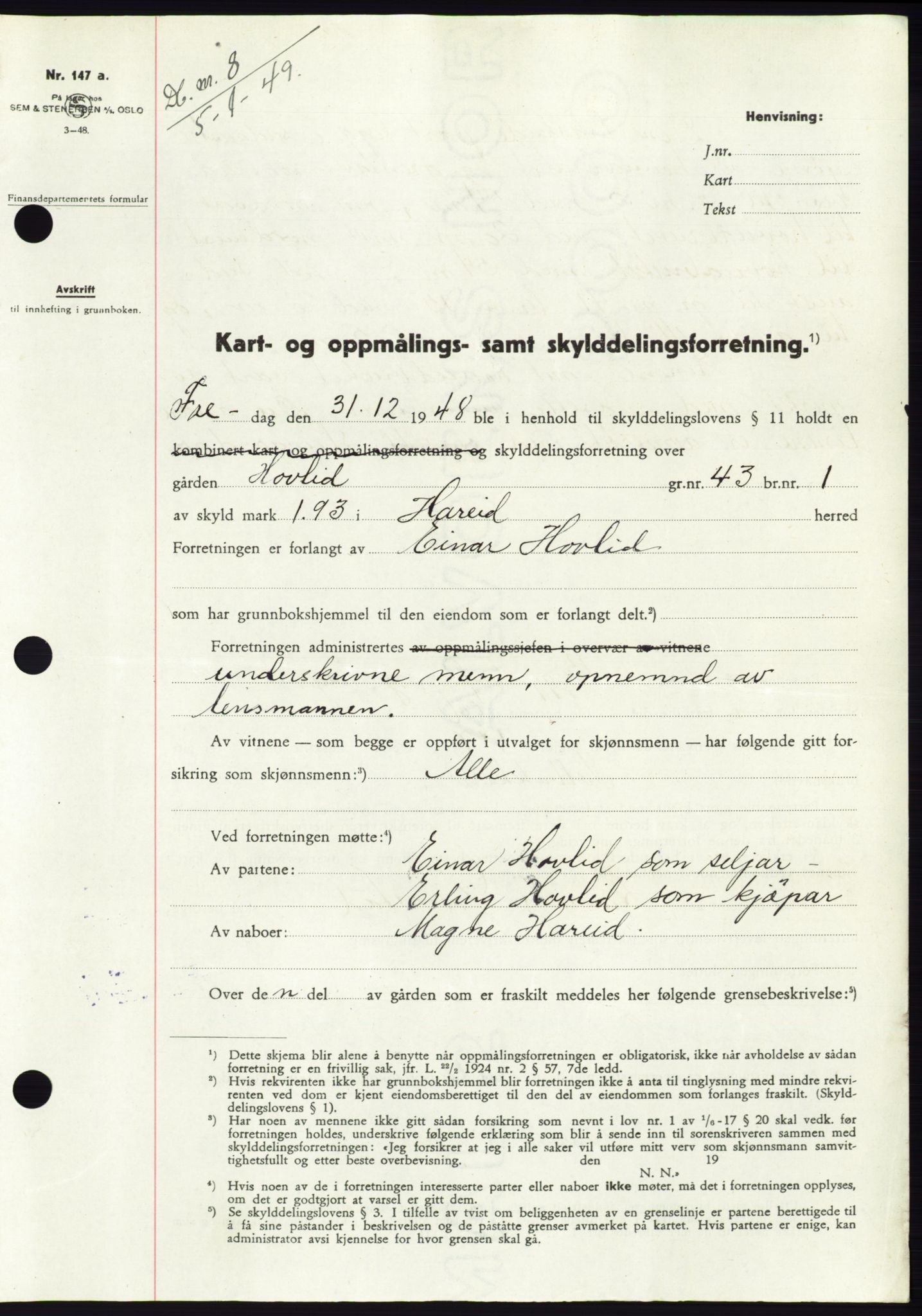 Søre Sunnmøre sorenskriveri, AV/SAT-A-4122/1/2/2C/L0083: Pantebok nr. 9A, 1948-1949, Dagboknr: 8/1949