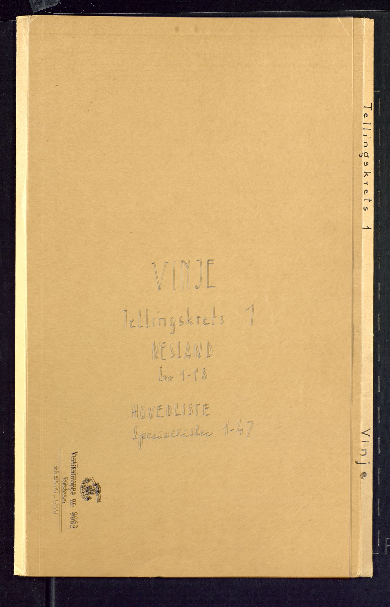 SAKO, Folketelling 1875 for 0834P Vinje prestegjeld, 1875, s. 1