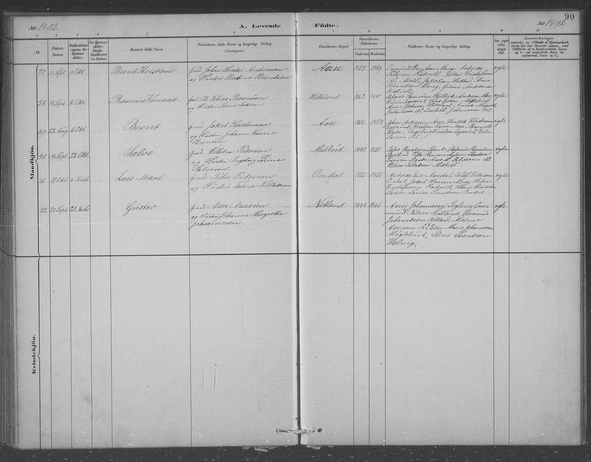 Eigersund sokneprestkontor, AV/SAST-A-101807/S09/L0007: Klokkerbok nr. B 7, 1882-1892, s. 90