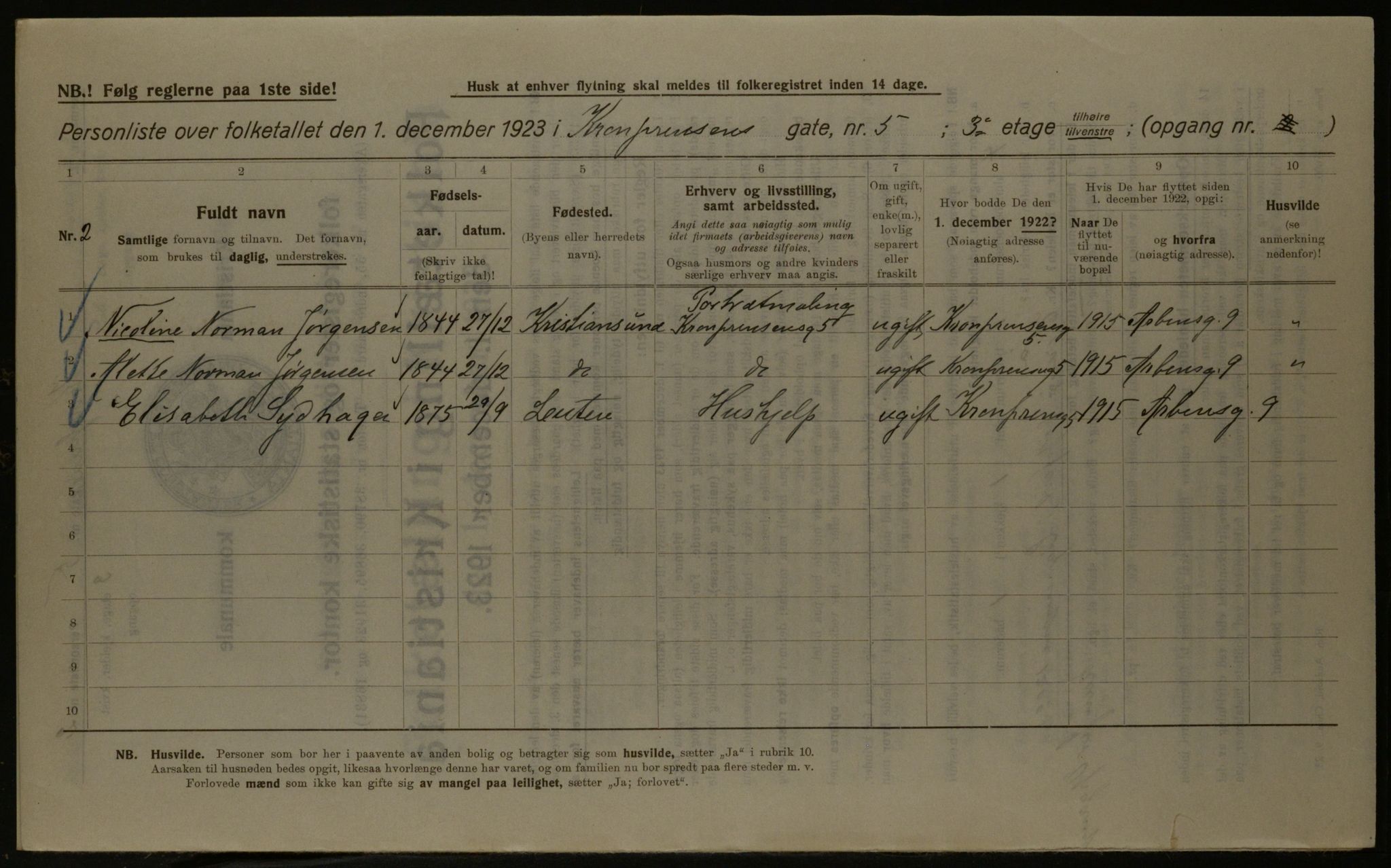 OBA, Kommunal folketelling 1.12.1923 for Kristiania, 1923, s. 61176