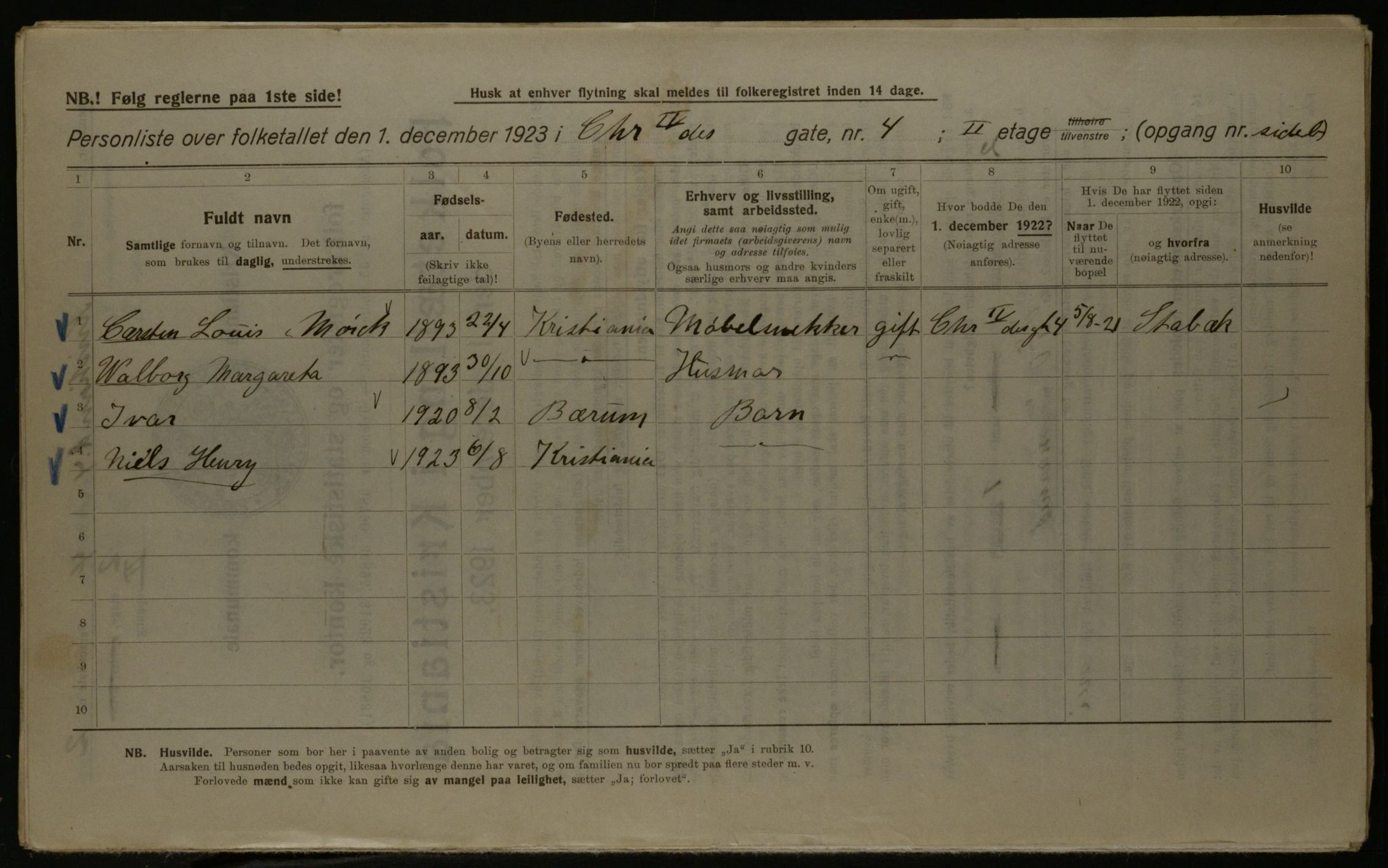 OBA, Kommunal folketelling 1.12.1923 for Kristiania, 1923, s. 60749