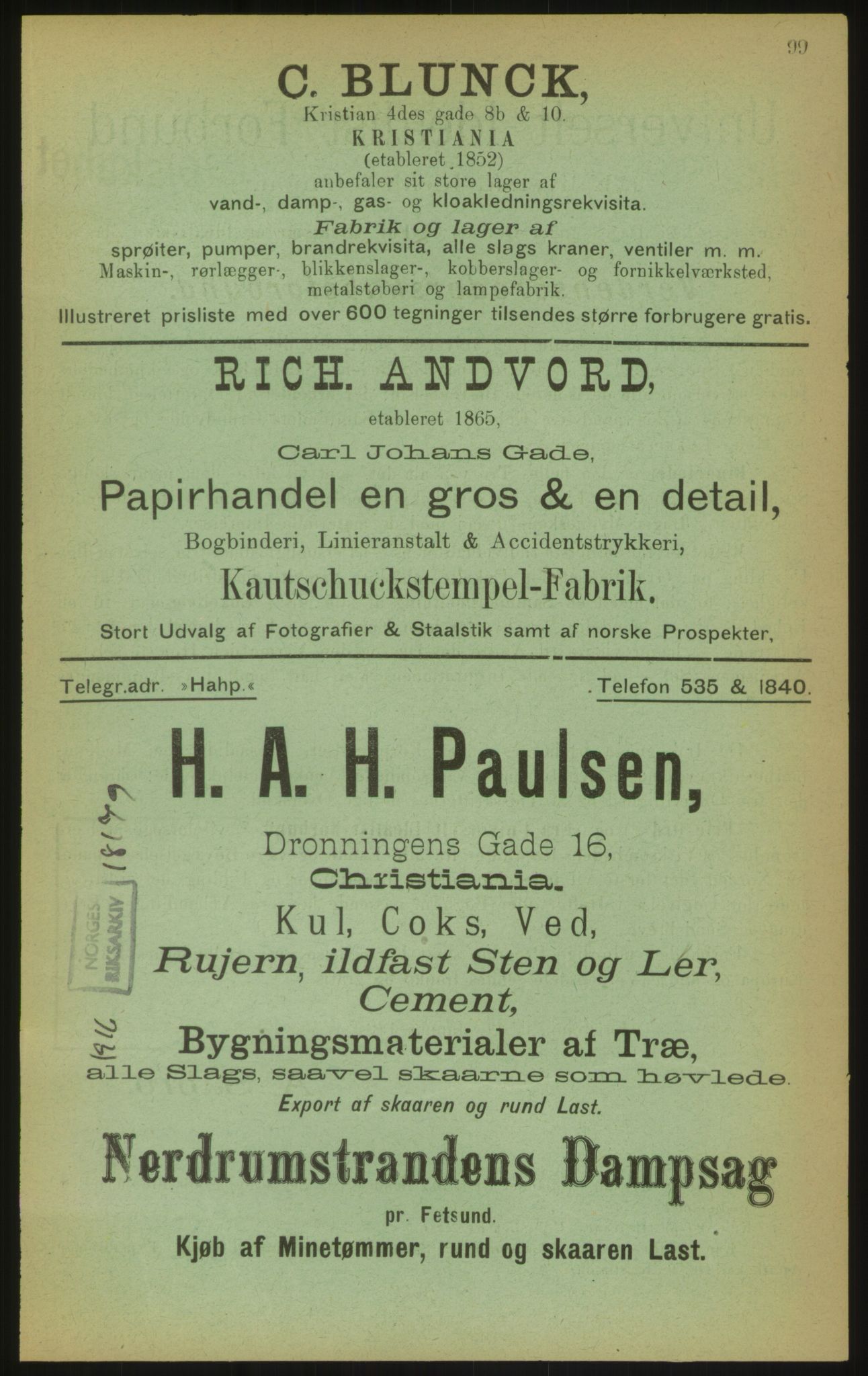 Kristiania/Oslo adressebok, PUBL/-, 1897, s. 99
