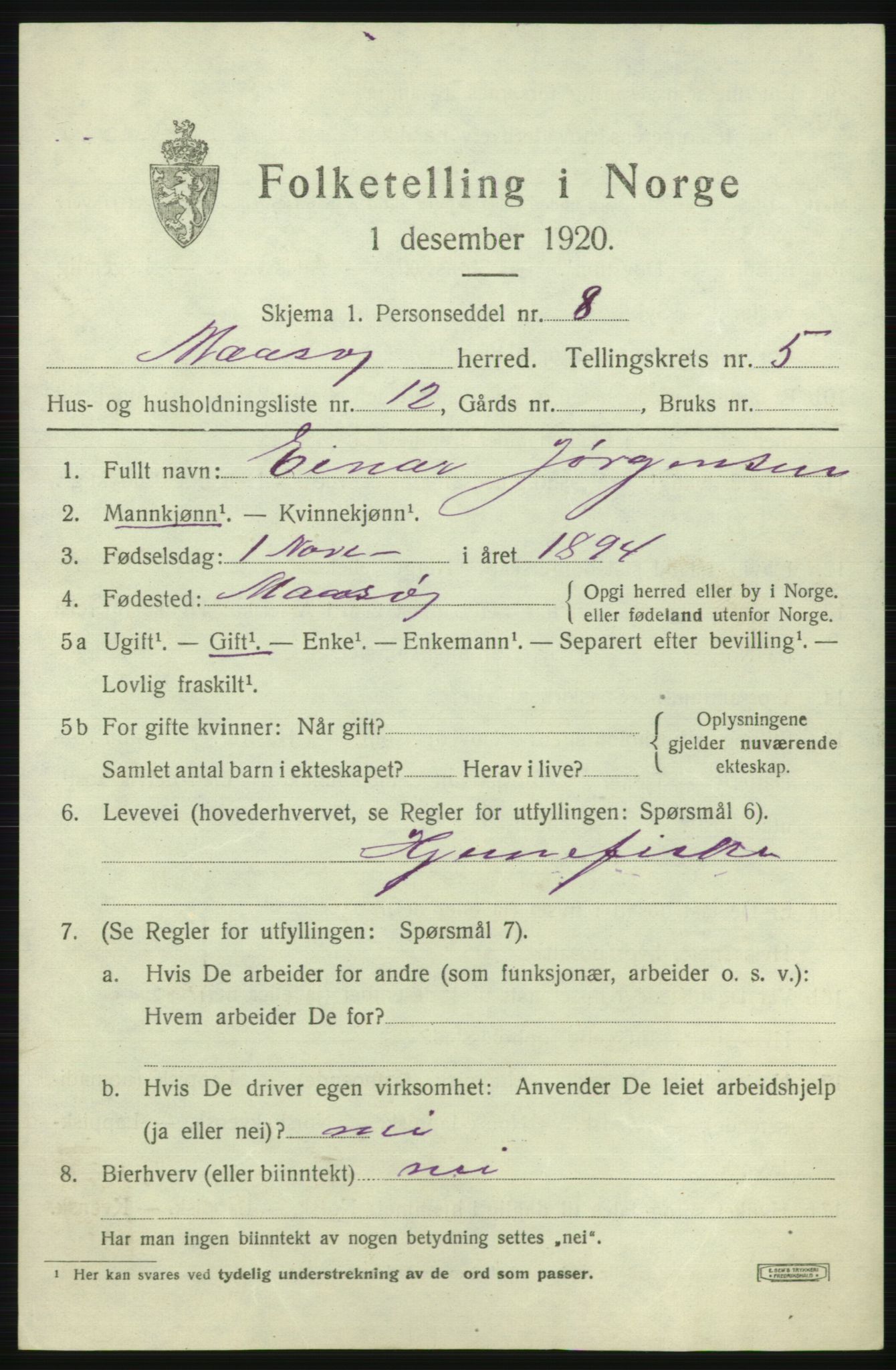 SATØ, Folketelling 1920 for 2018 Måsøy herred, 1920, s. 2592