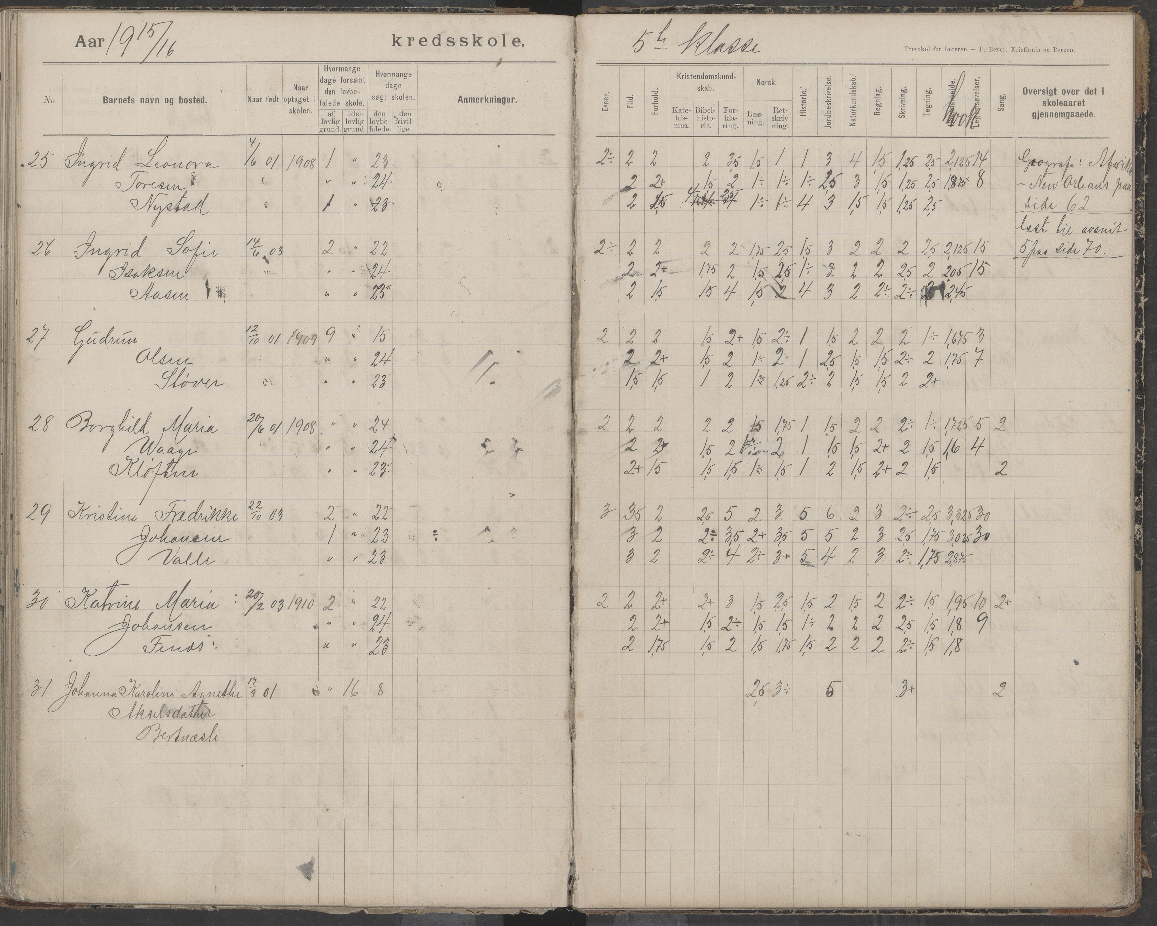 Bodin kommune. Støver skolekrets, AIN/K-18431.510.07/F/Fa/L0006: Protokoll lærere i Støver skolekrets, 1908-1918