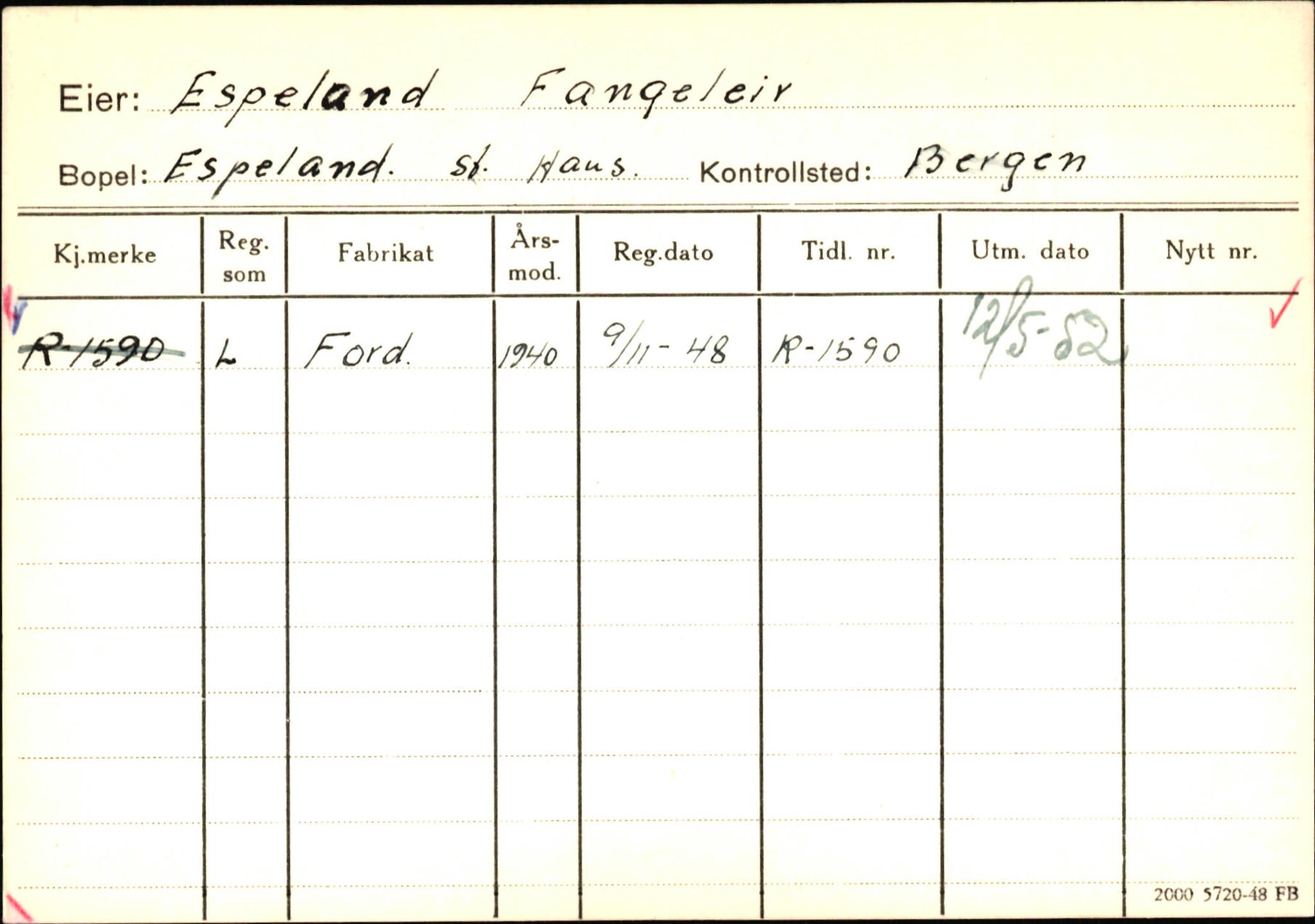 Statens vegvesen, Hordaland vegkontor, AV/SAB-A-5201/2/Ha/L0012: R-eierkort E-F, 1920-1971, s. 84