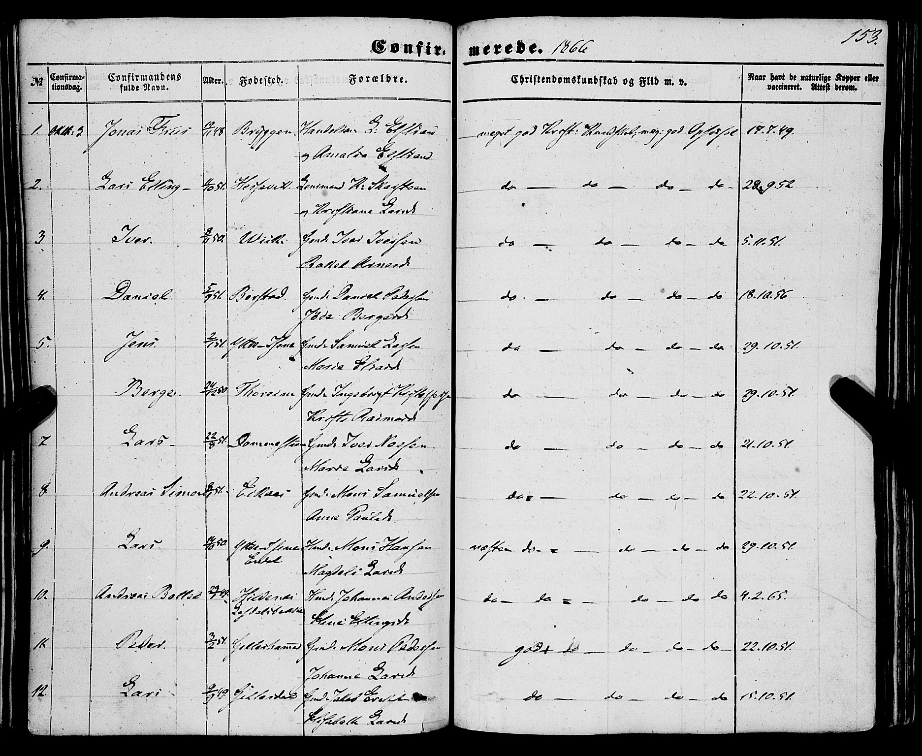 Davik sokneprestembete, AV/SAB-A-79701/H/Haa/Haaa/L0005: Ministerialbok nr. A 5, 1850-1866, s. 153