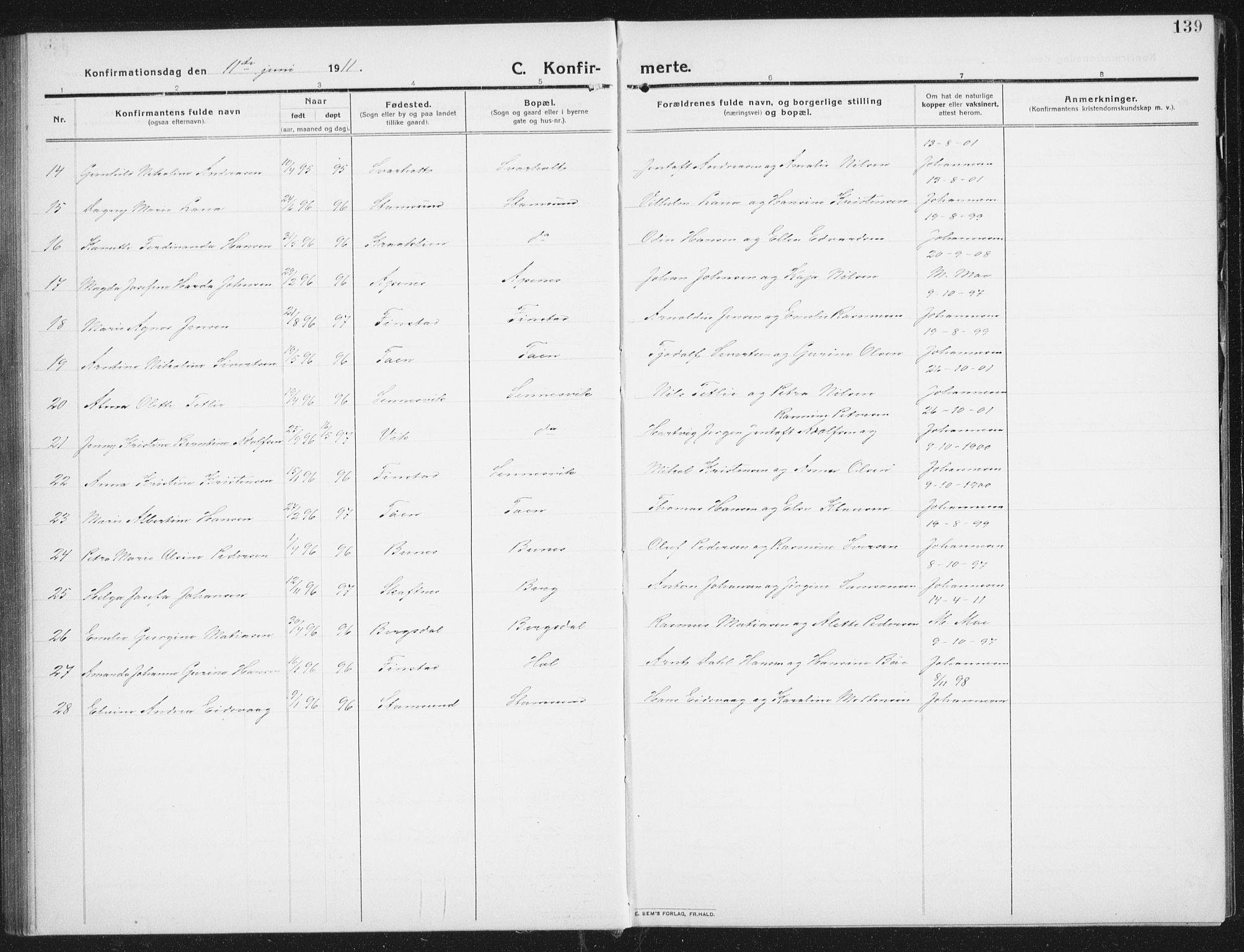 Ministerialprotokoller, klokkerbøker og fødselsregistre - Nordland, SAT/A-1459/882/L1183: Klokkerbok nr. 882C01, 1911-1938, s. 139