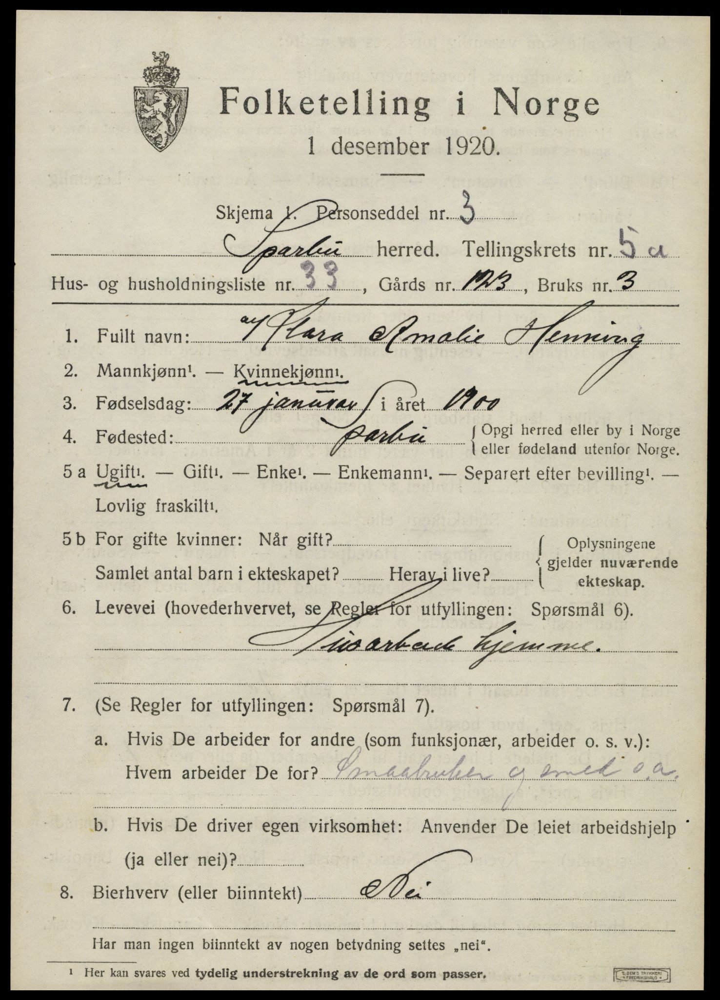 SAT, Folketelling 1920 for 1731 Sparbu herred, 1920, s. 6609
