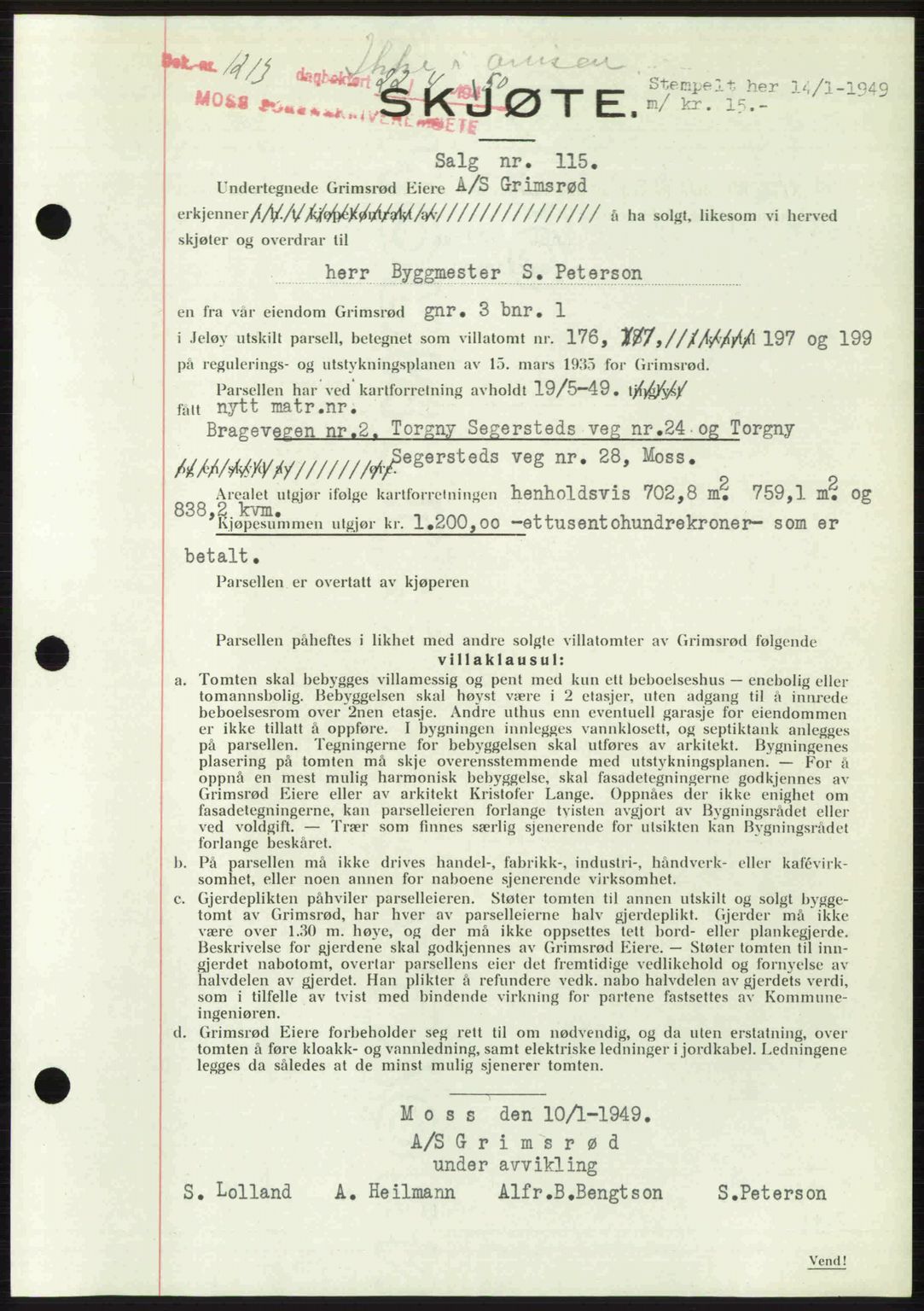 Moss sorenskriveri, SAO/A-10168: Pantebok nr. A26, 1950-1950, Dagboknr: 1213/1950