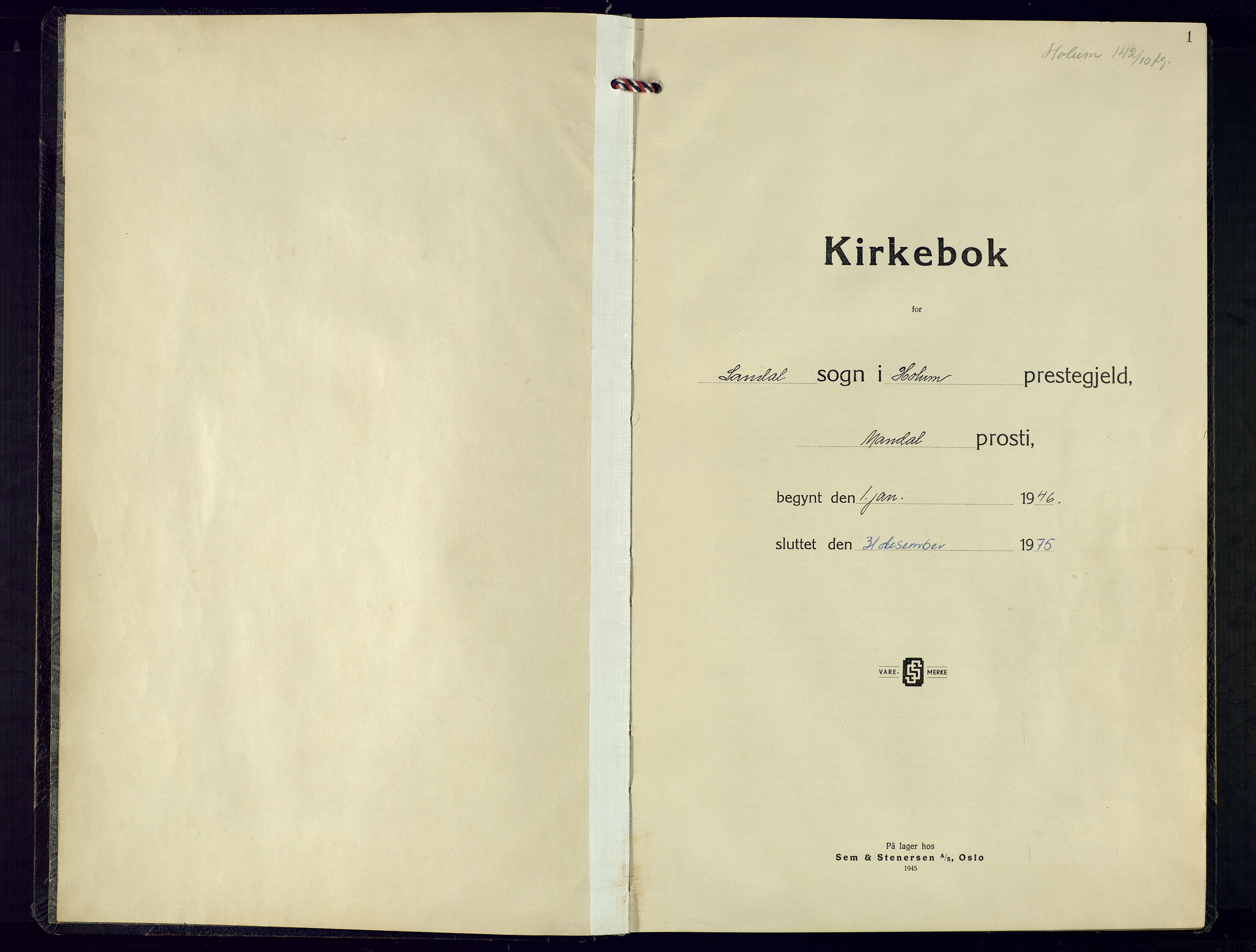 Holum sokneprestkontor, SAK/1111-0022/F/Fb/Fbb/L0006: Klokkerbok nr. B-6, 1946-1975, s. 1