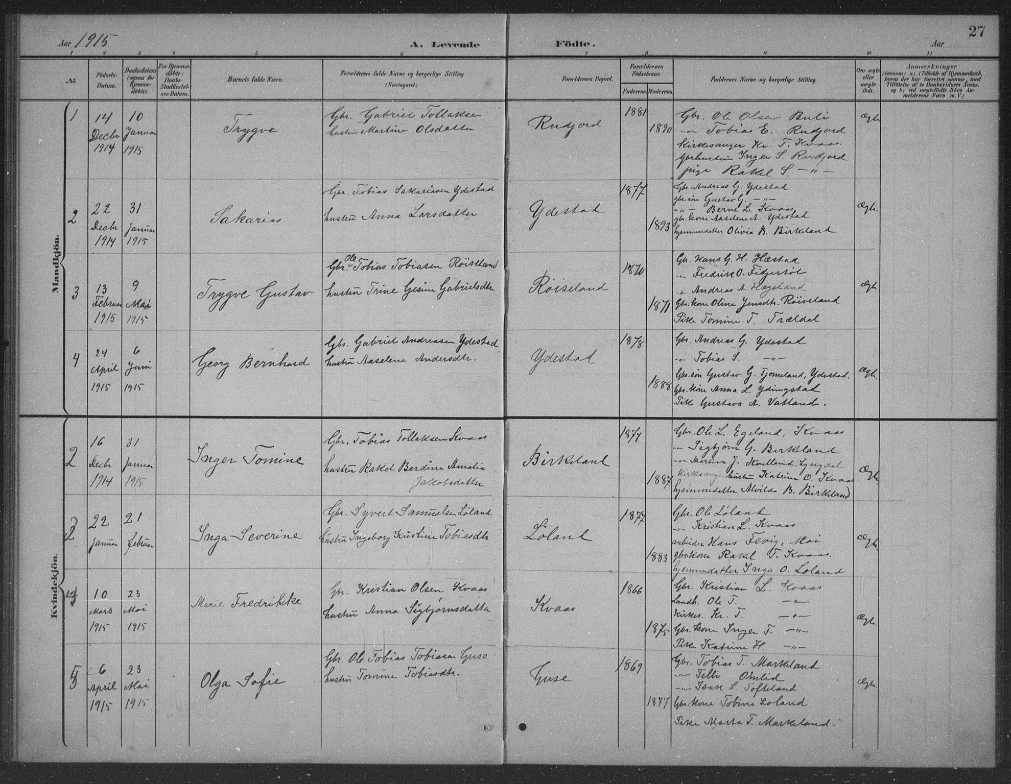 Lyngdal sokneprestkontor, AV/SAK-1111-0029/F/Fb/Fbb/L0002: Klokkerbok nr. B 2, 1901-1934, s. 27