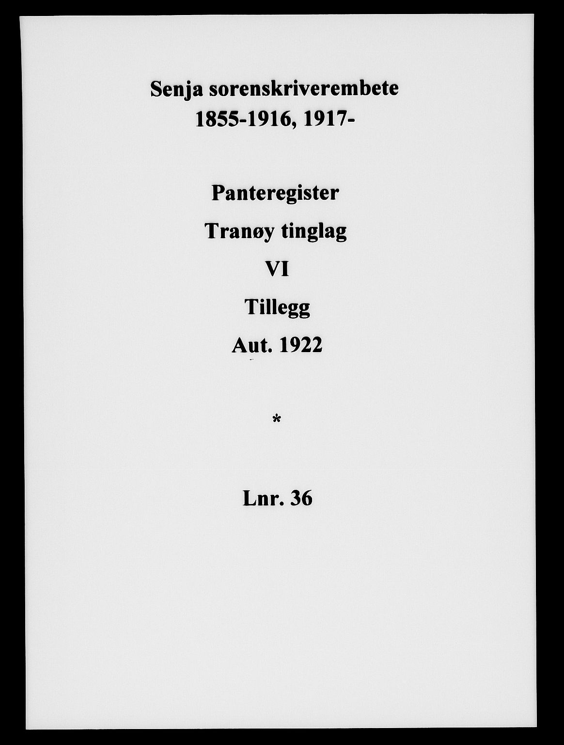 Senja sorenskriveri 1855-, SATØ/S-0048/1/H/Hb/L0036: Panteregister nr. 36