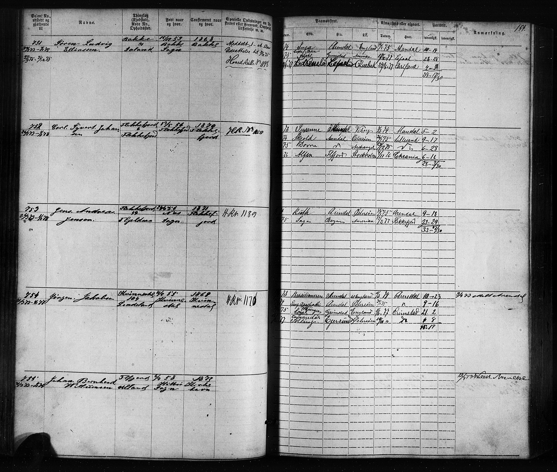 Flekkefjord mønstringskrets, SAK/2031-0018/F/Fa/L0005: Annotasjonsrulle nr 1-1915 med register, Æ-2, 1868-1896, s. 172