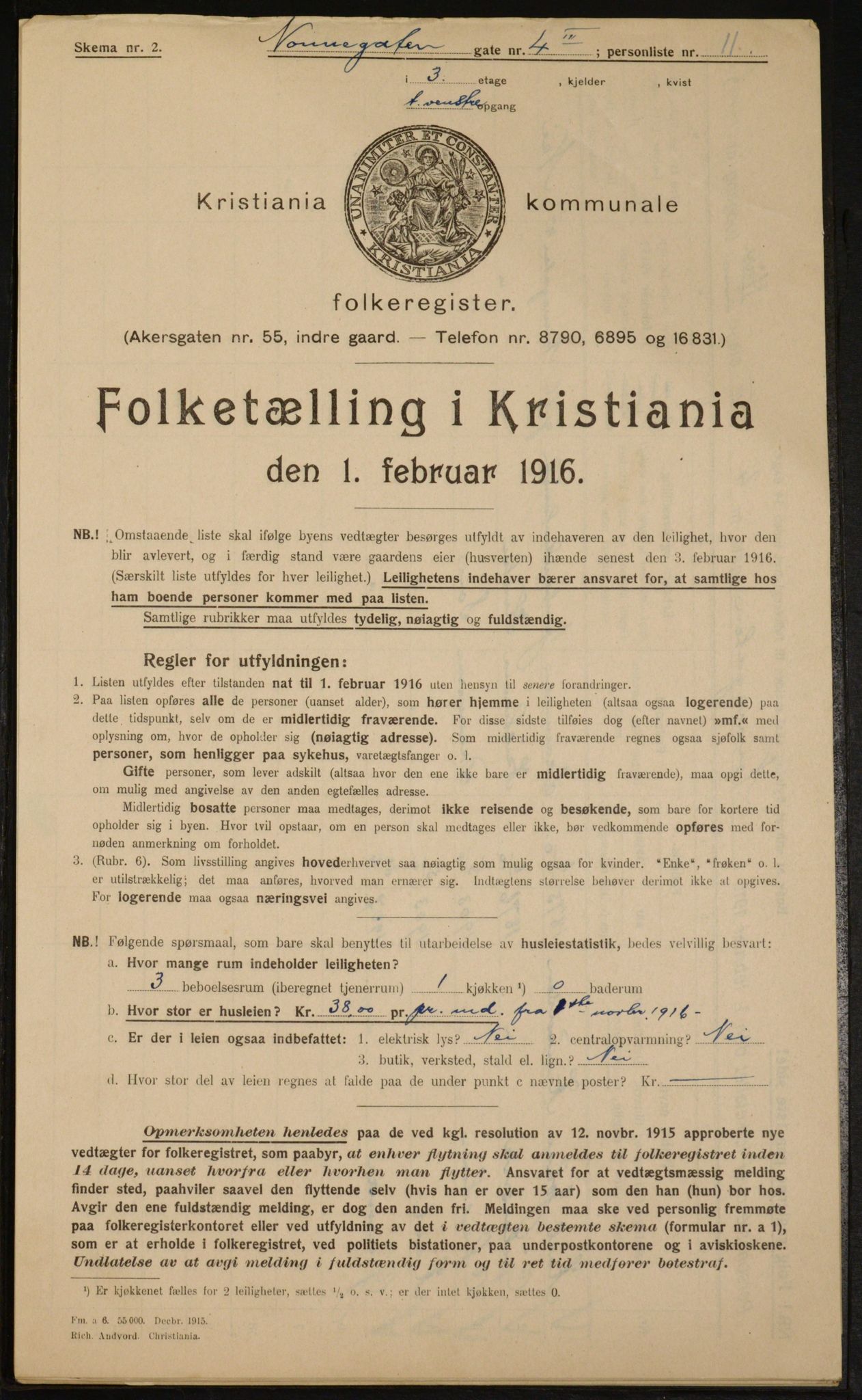 OBA, Kommunal folketelling 1.2.1916 for Kristiania, 1916, s. 73161