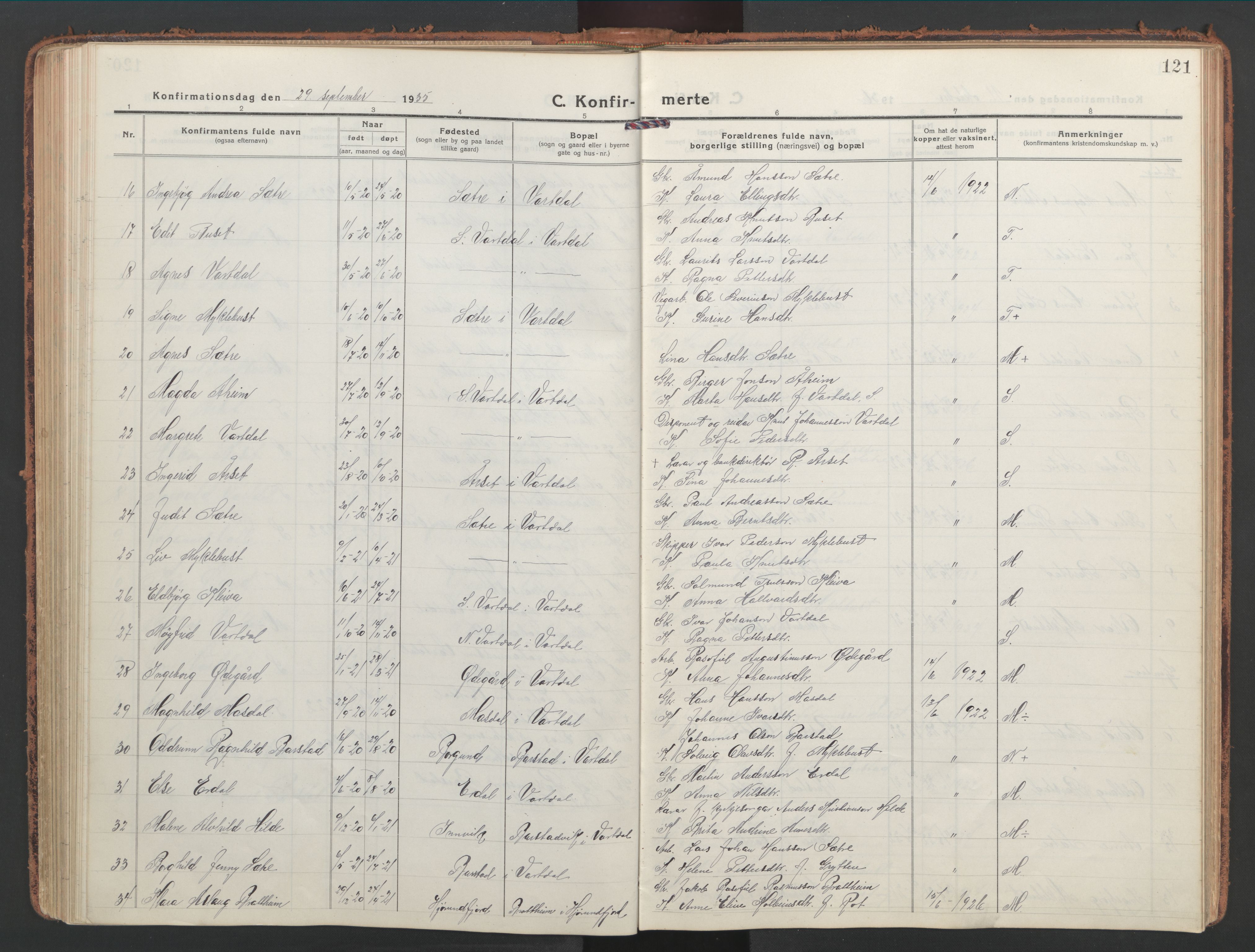 Ministerialprotokoller, klokkerbøker og fødselsregistre - Møre og Romsdal, AV/SAT-A-1454/514/L0202: Klokkerbok nr. 514C02, 1916-1944, s. 121