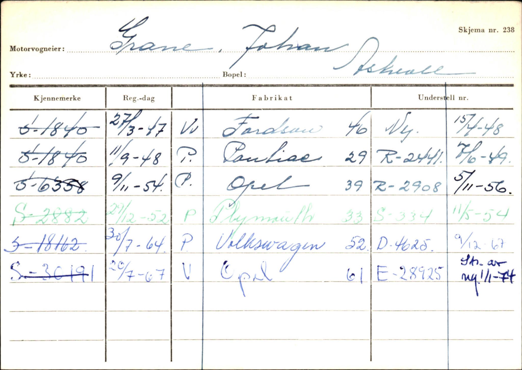 Statens vegvesen, Sogn og Fjordane vegkontor, SAB/A-5301/4/F/L0132: Eigarregister Askvoll A-Å. Balestrand A-Å, 1945-1975, s. 423