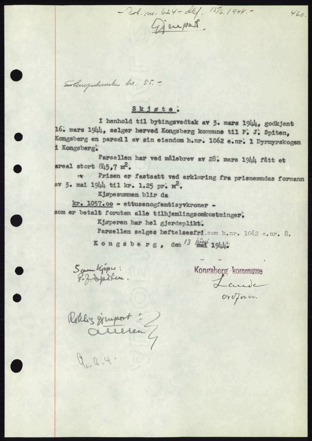 Numedal og Sandsvær sorenskriveri, SAKO/A-128/G/Ga/Gaa/L0055: Pantebok nr. A7, 1943-1944, Dagboknr: 624/1944