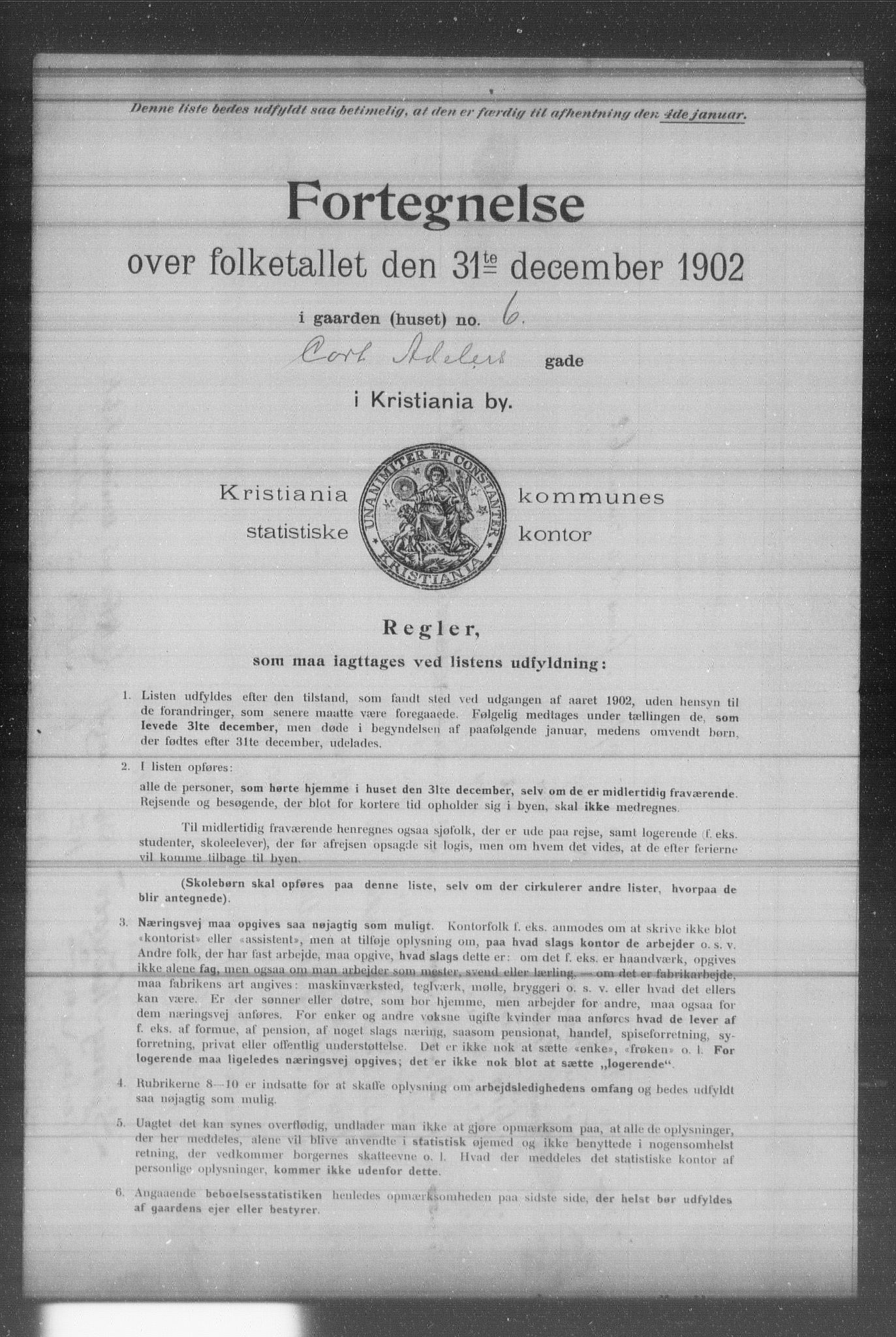 OBA, Kommunal folketelling 31.12.1902 for Kristiania kjøpstad, 1902, s. 2601