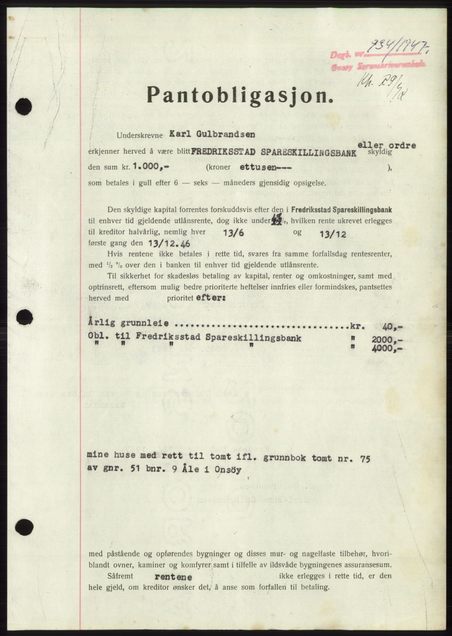 Onsøy sorenskriveri, SAO/A-10474/G/Ga/Gac/L0006: Pantebok nr. B 12-6, 1947-1948, Dagboknr: 934/1947