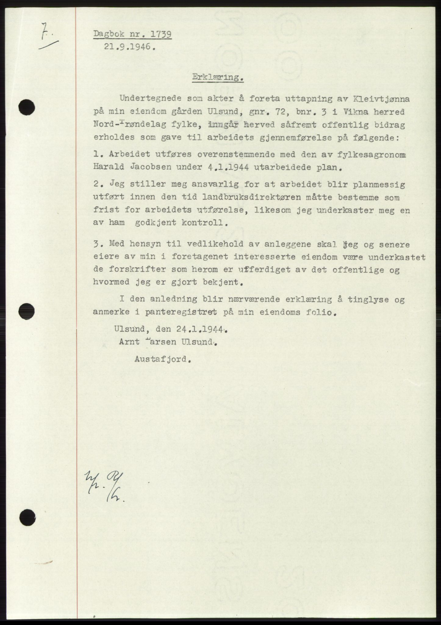 Namdal sorenskriveri, SAT/A-4133/1/2/2C: Pantebok nr. -, 1946-1947, Dagboknr: 1739/1946