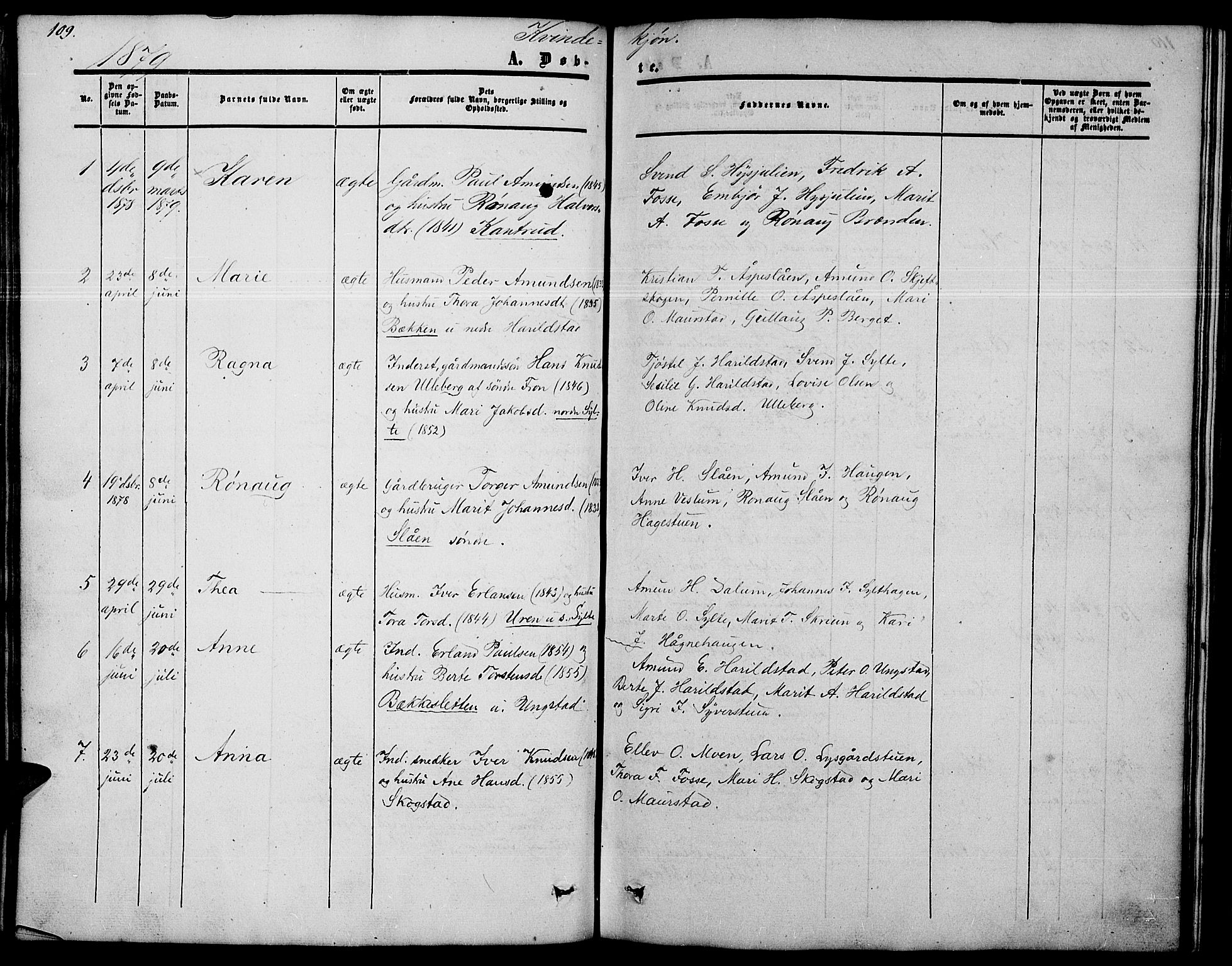 Nord-Fron prestekontor, SAH/PREST-080/H/Ha/Hab/L0002: Klokkerbok nr. 2, 1851-1883, s. 109