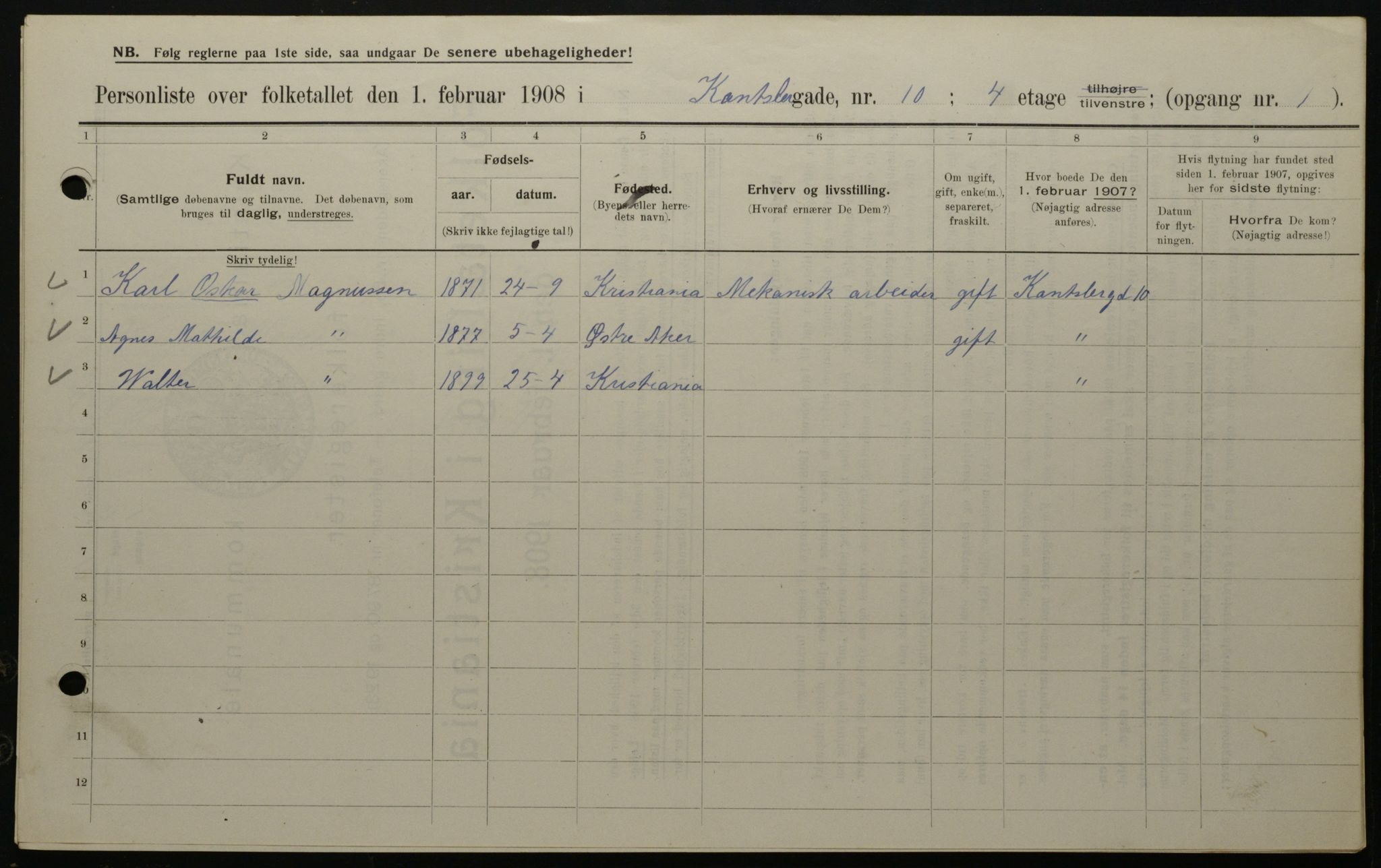 OBA, Kommunal folketelling 1.2.1908 for Kristiania kjøpstad, 1908, s. 43103