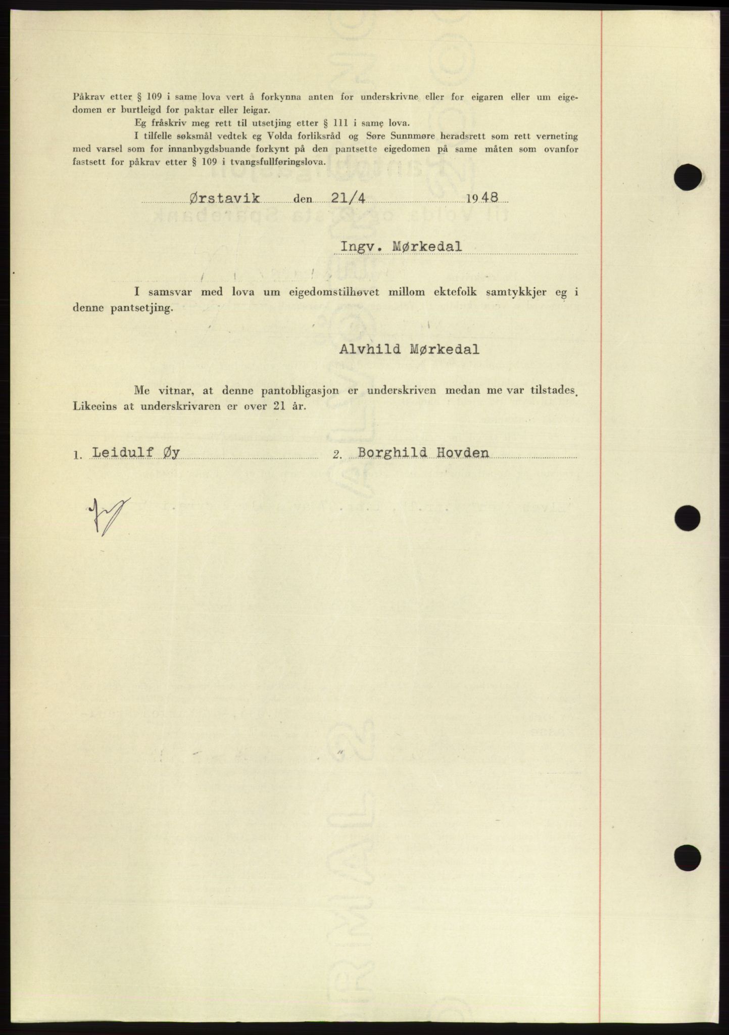 Søre Sunnmøre sorenskriveri, AV/SAT-A-4122/1/2/2C/L0115: Pantebok nr. 3B, 1947-1948, Dagboknr: 534/1948