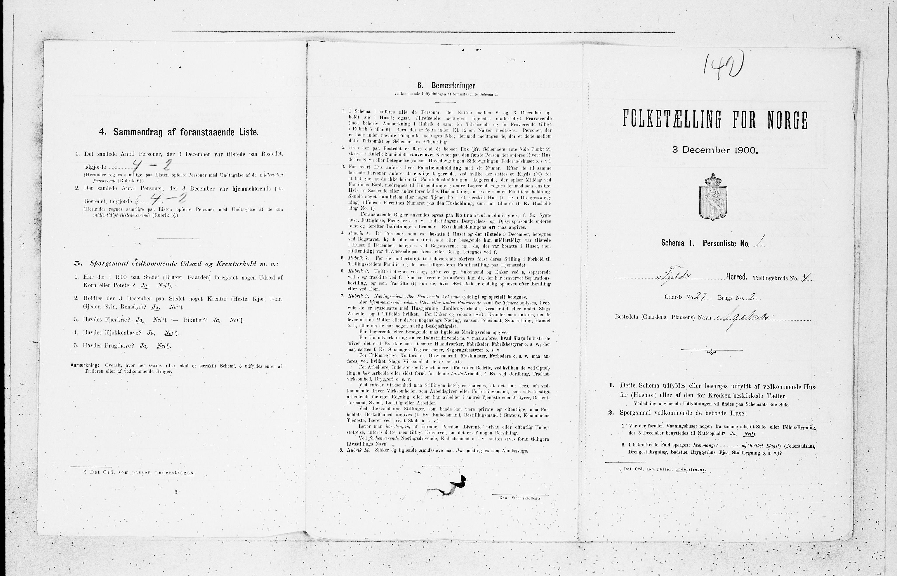 SAB, Folketelling 1900 for 1246 Fjell herred, 1900, s. 440