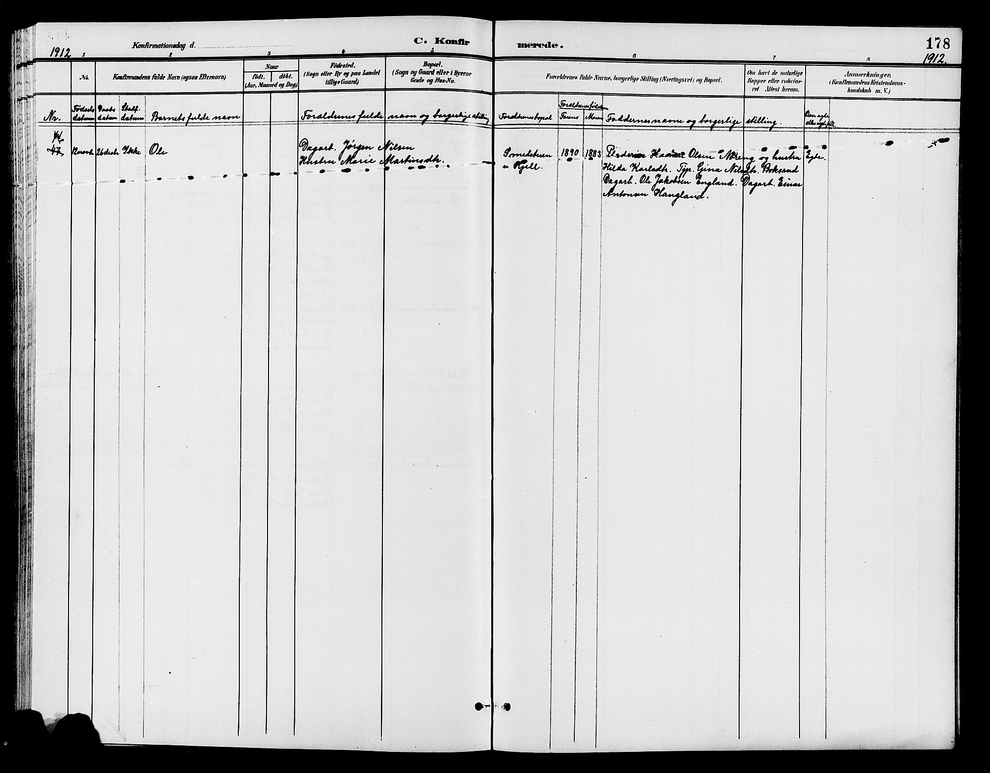 Østre Toten prestekontor, AV/SAH-PREST-104/H/Ha/Hab/L0007: Klokkerbok nr. 7, 1901-1912, s. 178