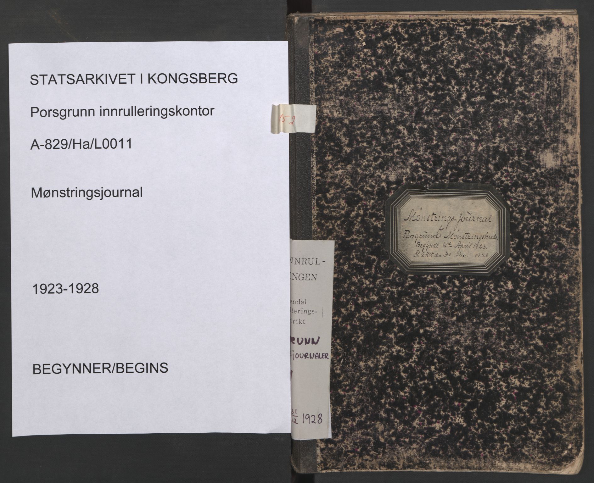 Porsgrunn innrulleringskontor, AV/SAKO-A-829/H/Ha/L0011: Mønstringsjournal, 1923-1928, s. 1