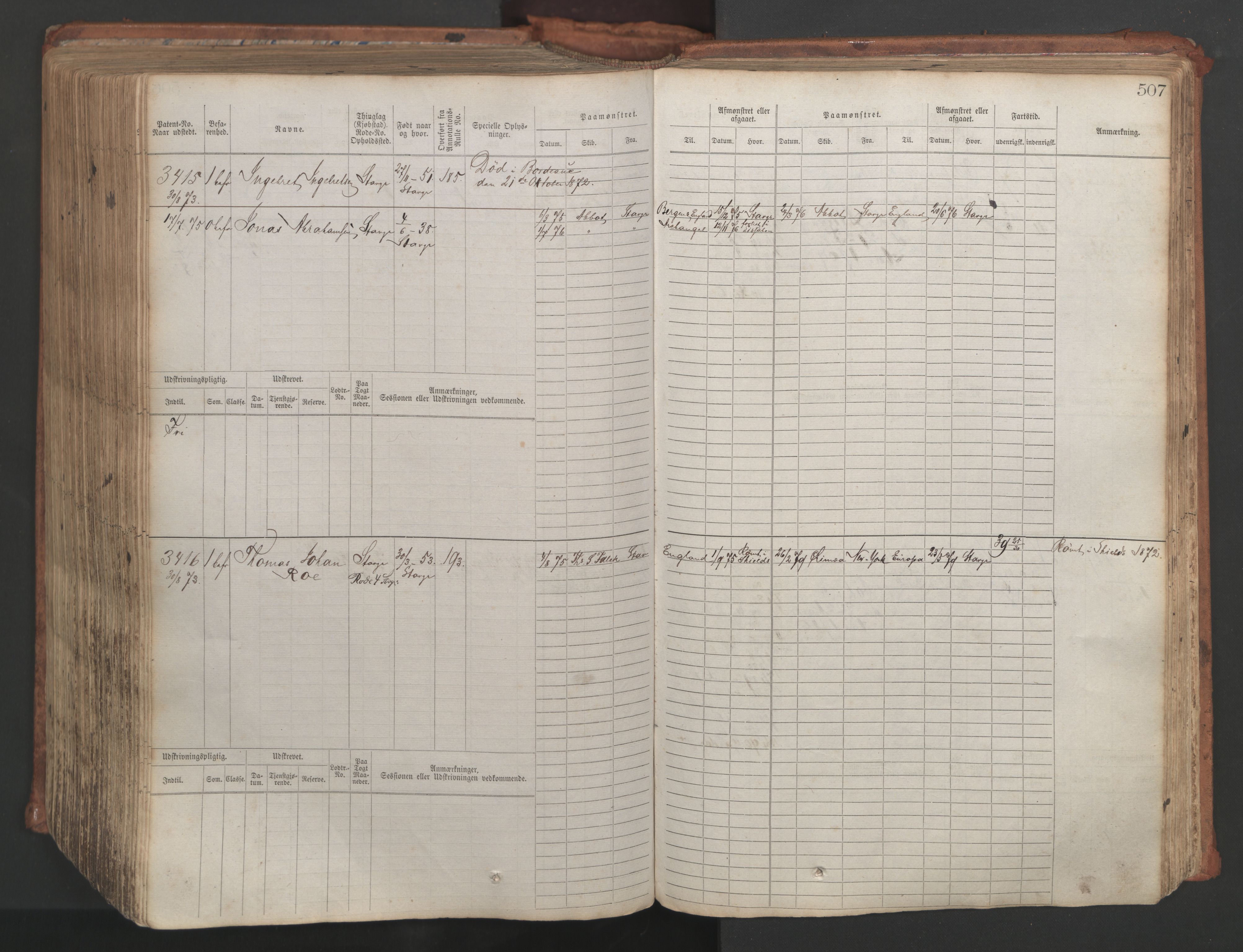 Stavanger sjømannskontor, AV/SAST-A-102006/F/Fb/Fbb/L0007: Sjøfartshovedrulle, patentnr. 2403-3604, 1869-1880, s. 560