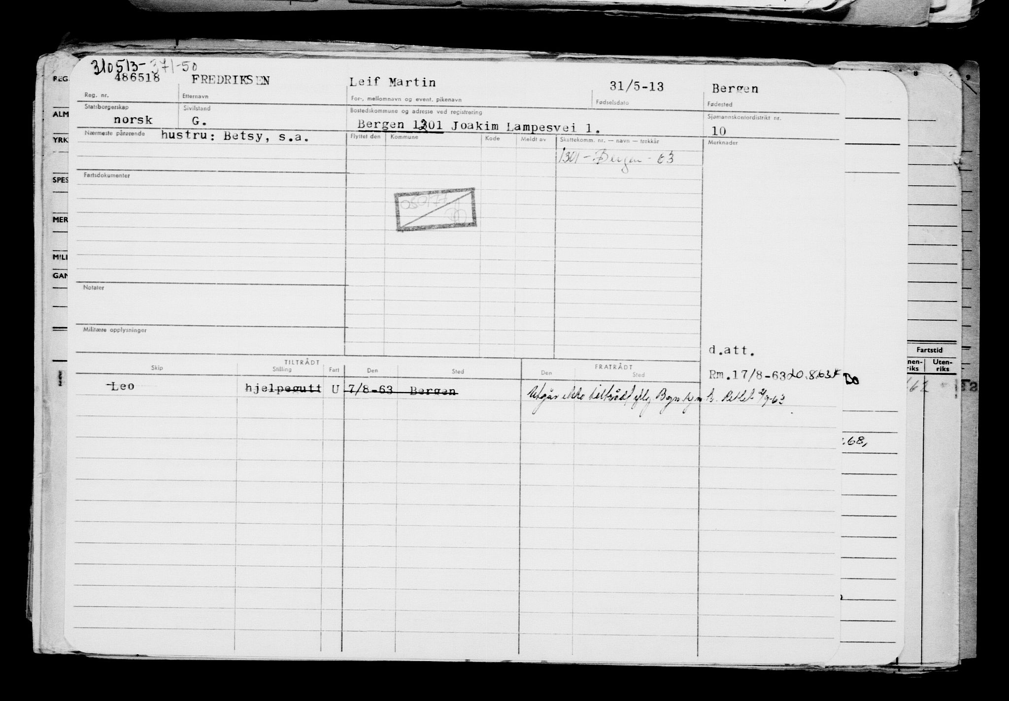 Direktoratet for sjømenn, RA/S-3545/G/Gb/L0112: Hovedkort, 1913, s. 939