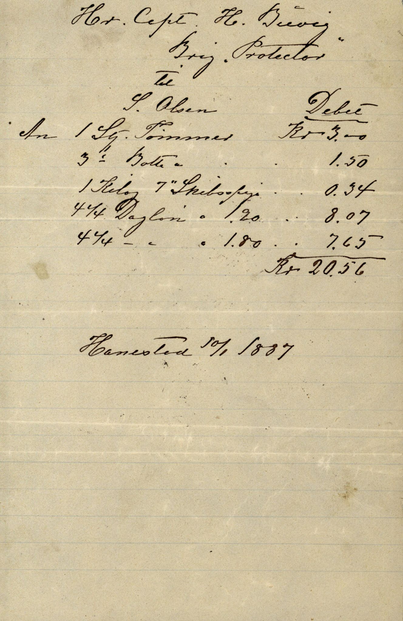 Pa 63 - Østlandske skibsassuranceforening, VEMU/A-1079/G/Ga/L0019/0006: Havaridokumenter / Sømand, Olaf Trygvason, Norden, Præsident, Protector, 1886, s. 54